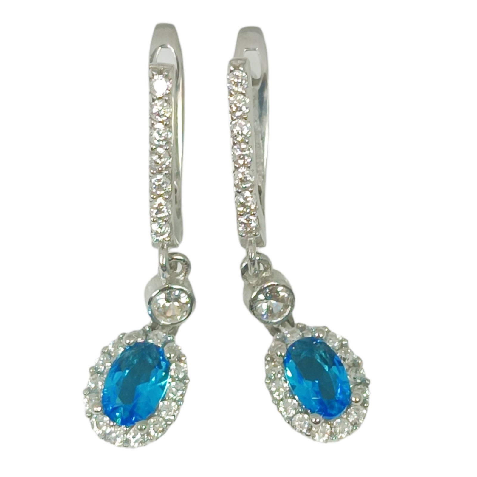 Créoles Argent \'Arégonde\' turquoise argenté (rhodié) - 12 mm 9x7 mm - [S0968]