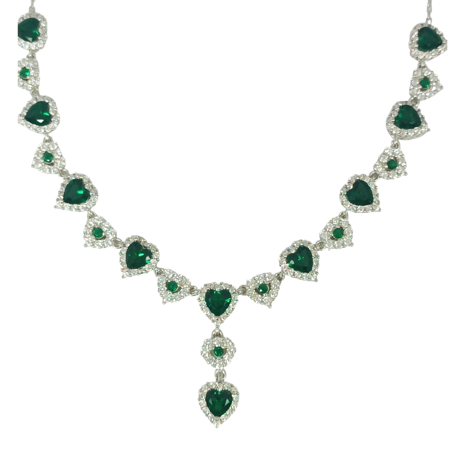 Collier Argent \'Arégonde\' vert argenté (rhodié) - 145x25 mm (cœur) - [S0970]