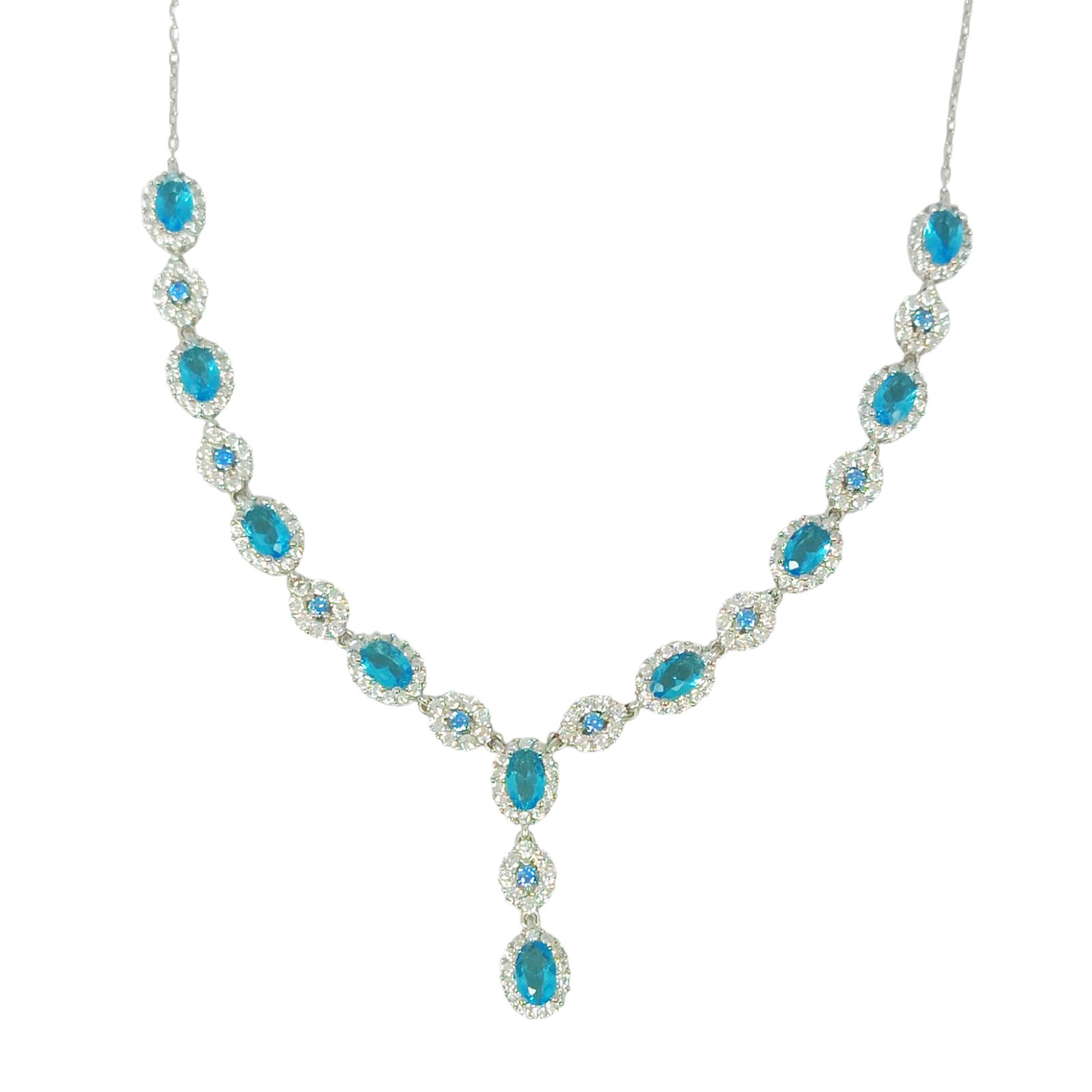 Collier Argent \'Arégonde\' turquoise argenté (rhodié) - 145x25 mm - [S0973]