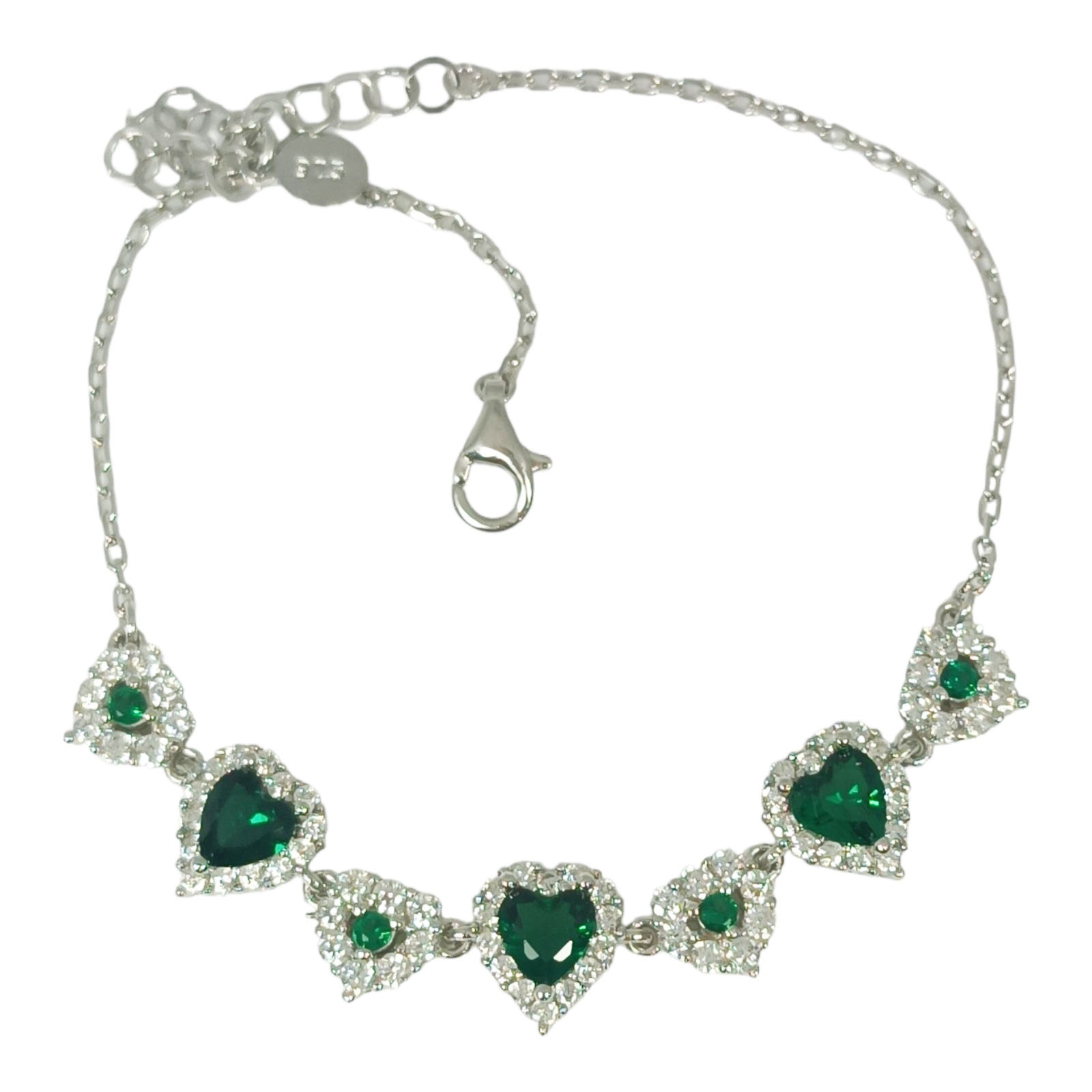 Bracelet argent \'Arégonde\' vert argenté (rhodié) - 60x7 mm (cœur) - [S0976]