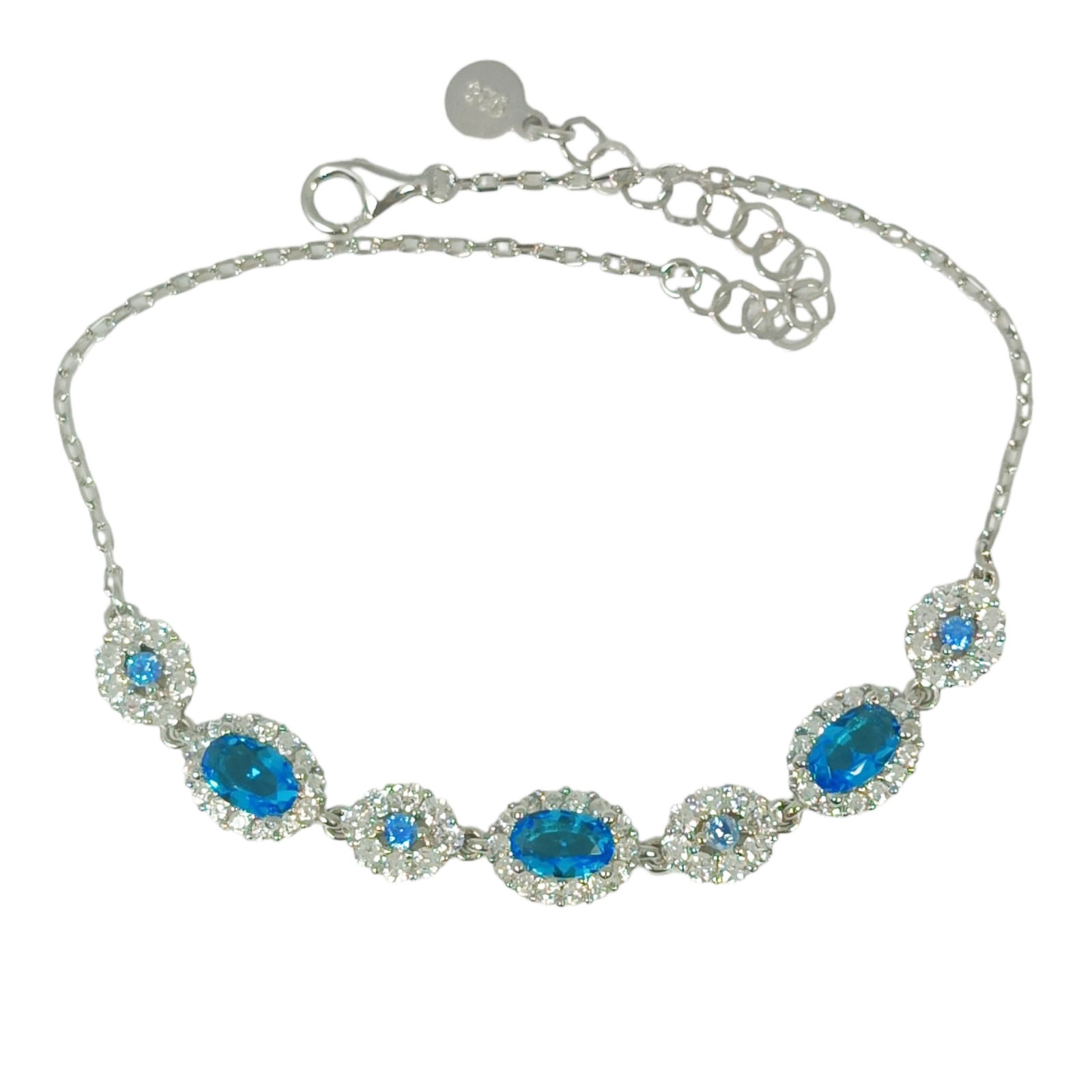 Bracelet argent \'Arégonde\' turquoise blanc argenté (rhodié) - 60x7 mm - [S0977]