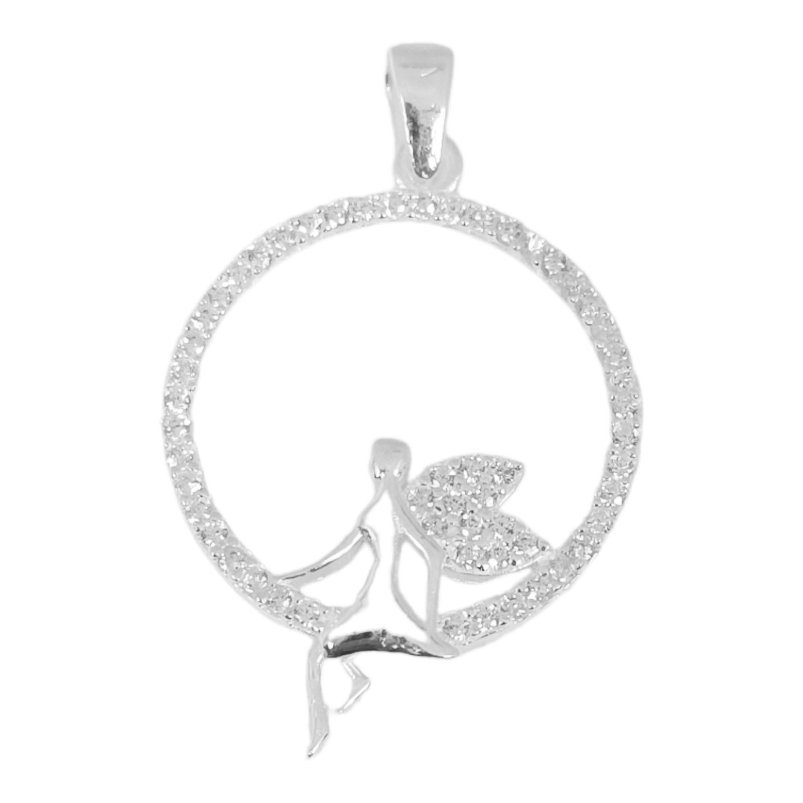 Pendentif Argent \'Fée Clochette\' blanc argenté - 25x20 mm - [S0982]