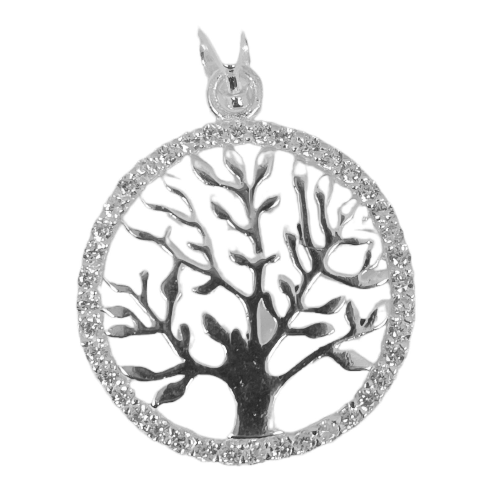 Pendentif Argent \'Arbre de Vie\' blanc argenté - 20 mm - [S0984]