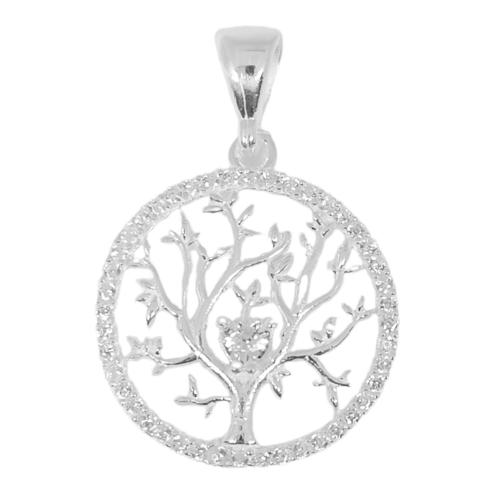 Pendentif Argent \'Arbre de Vie\' blanc argenté - 18 mm - [S0992]