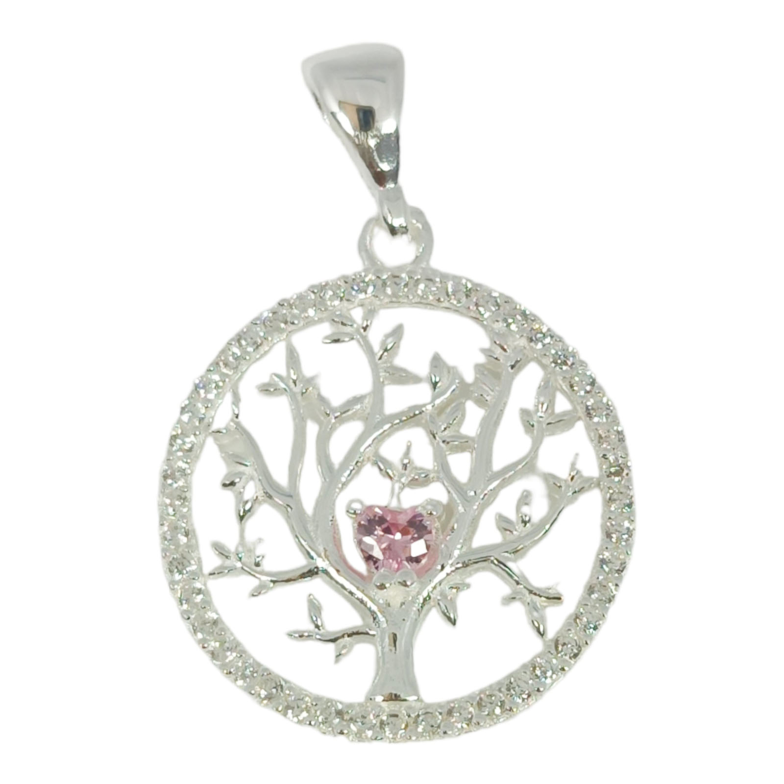 Pendentif Argent \'Arbre de Vie\' rose argenté - 18 mm - [S0993]