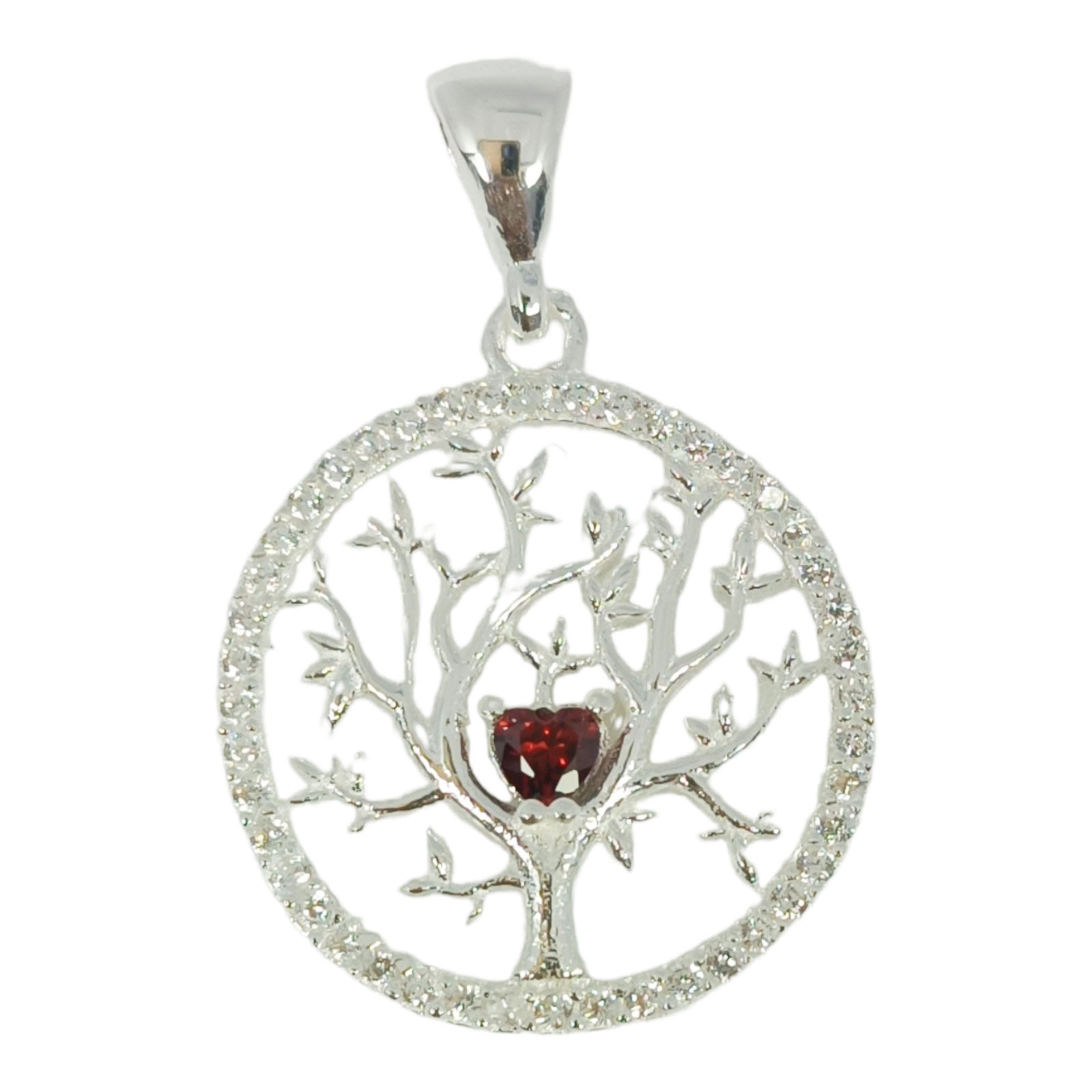 Pendentif Argent \'Arbre de Vie\' rouge argenté - 18 mm - [S0994]