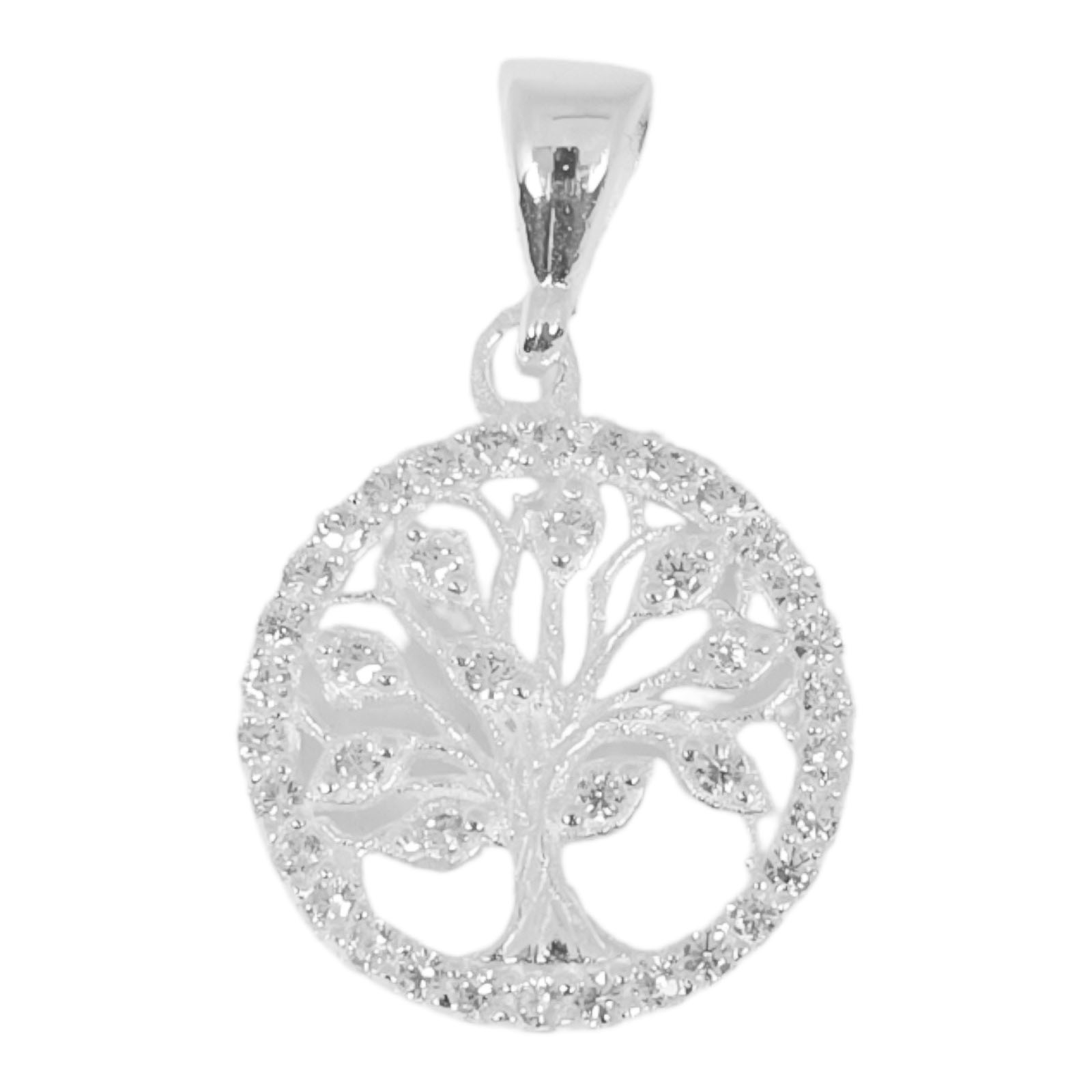 Pendentif Argent \'Arbre de Vie\' blanc argenté - 16 mm - [S0996]