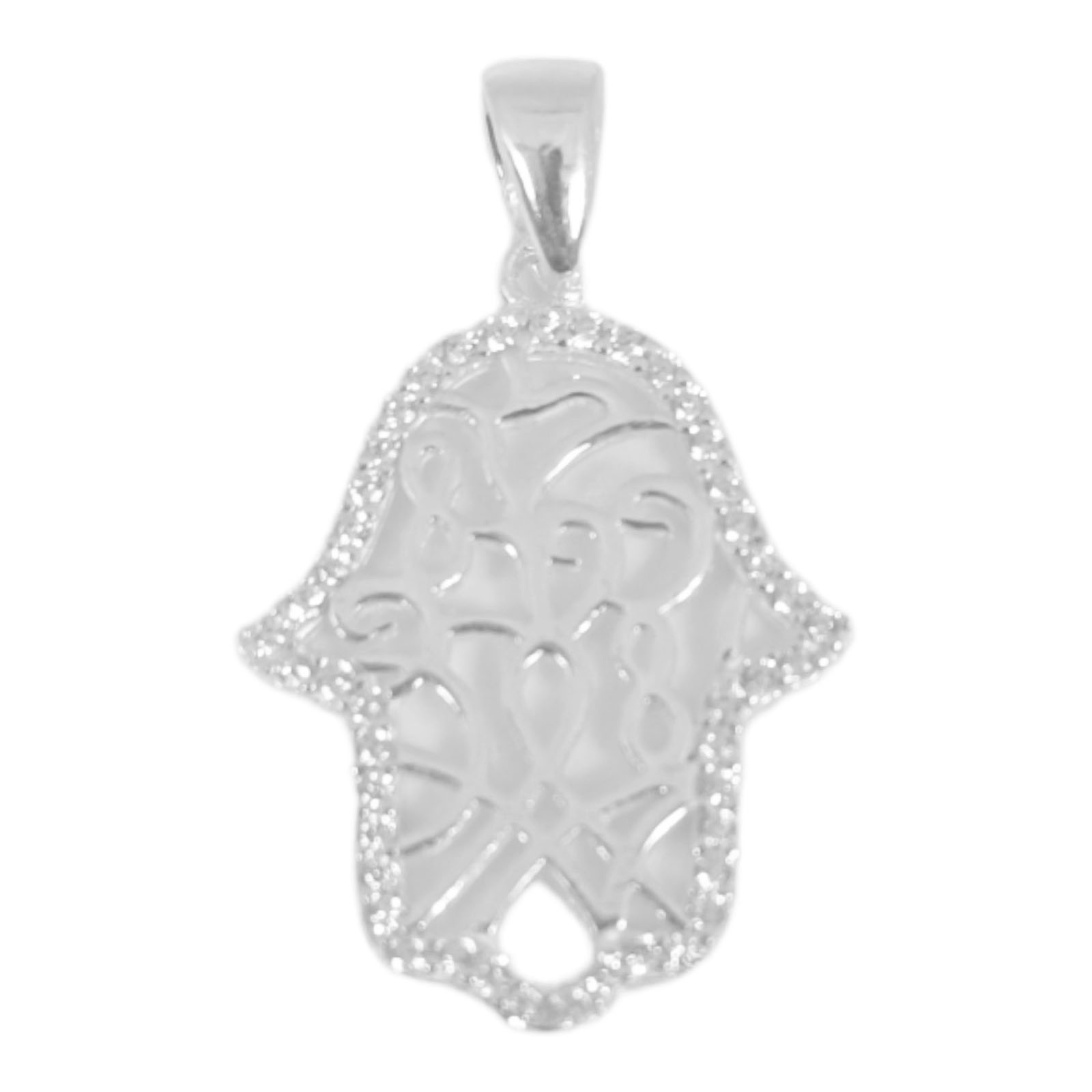 Pendentif Argent \'Main Fatma\' blanc argenté - 22x18 mm - [S1000]