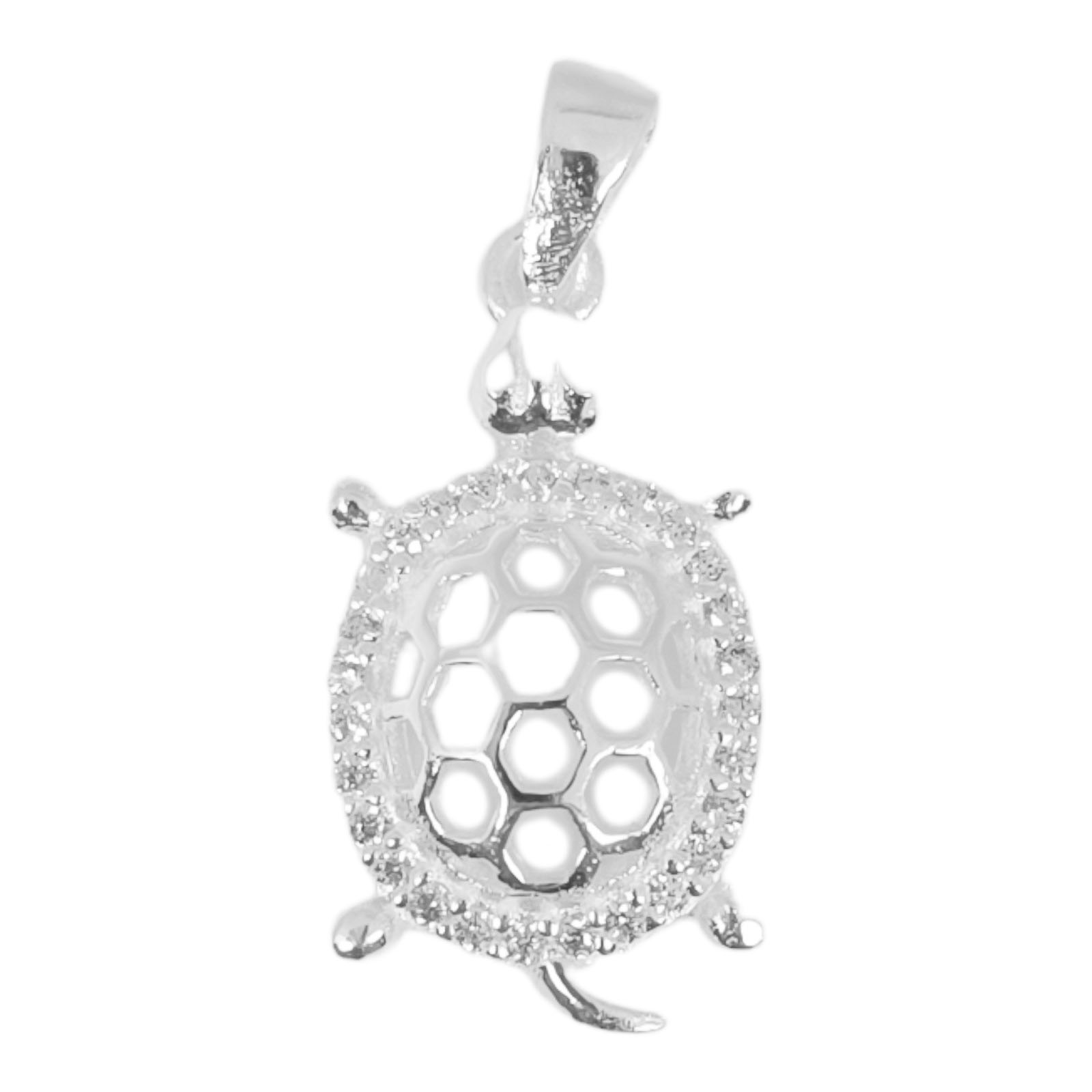 Pendentif Argent \'Tortue\' Blanc argenté (rhodié) - 18x10 mm - [S1003]