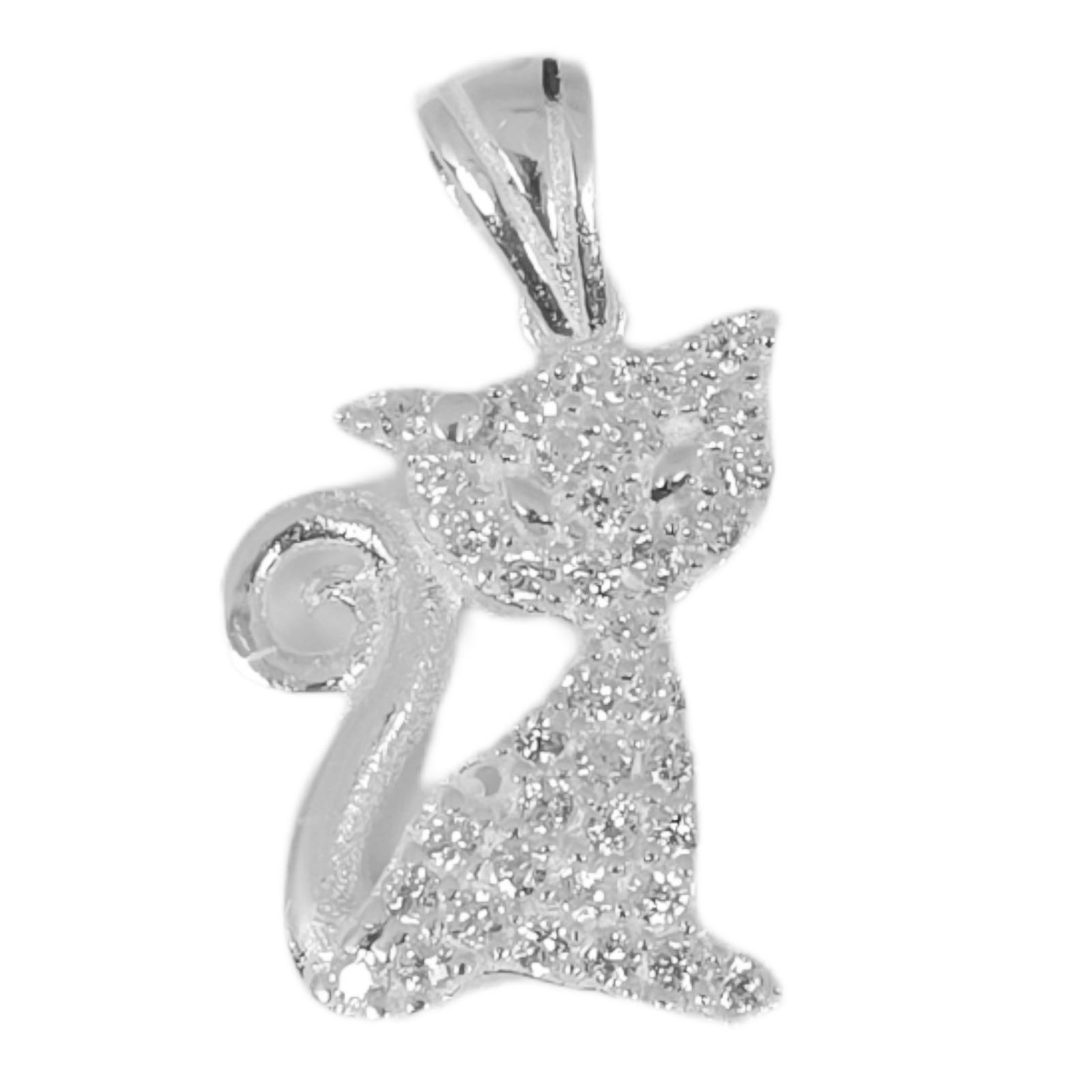 Pendentif argent \'Chat\' blanc argenté - 15x12 mm - [S1005]