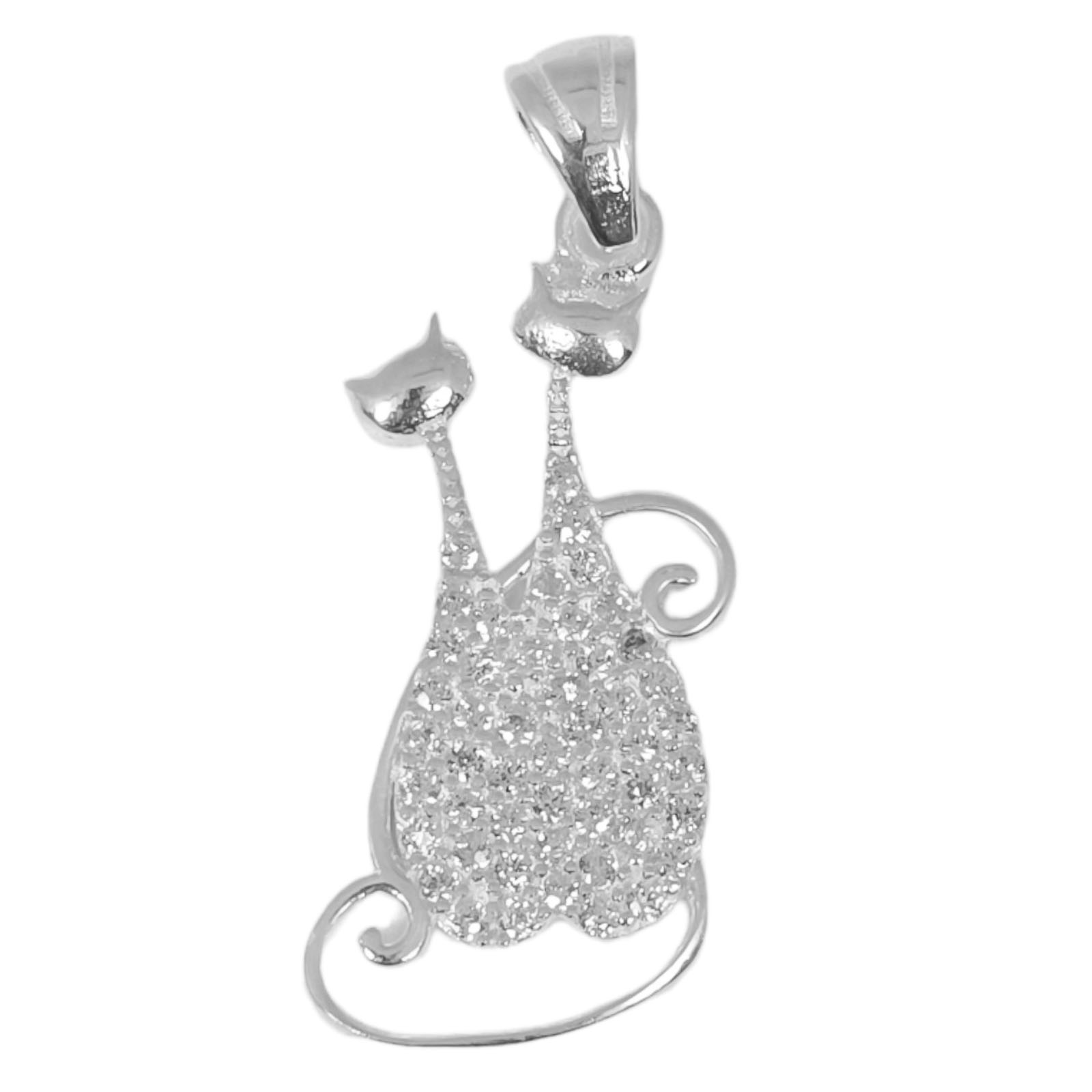 Pendentif argent \'Chat\' blanc argenté - 25x14 mm - [S1006]