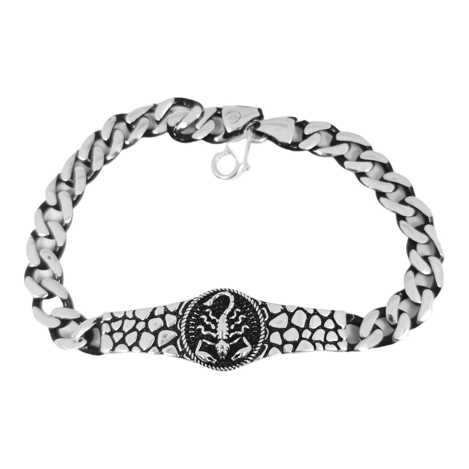 Bracelet argent \'Thorgal\' argenté vieilli - 21 cm 40x14 mm (scorpion) - [S0846]
