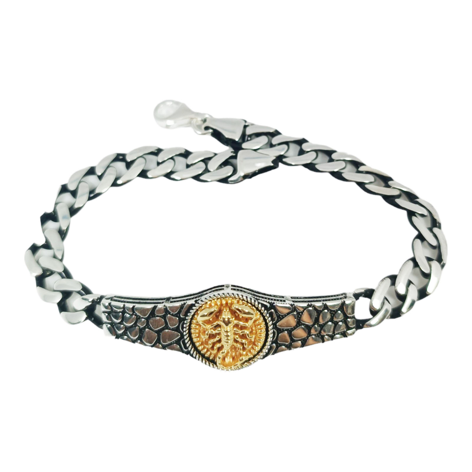 Bracelet argent \'Thorgal\' doré argenté vieilli - 21 cm 40x14 mm (scorpion) - [S0845]
