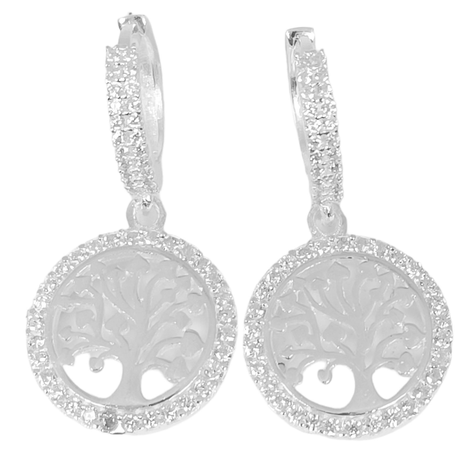 Créoles argent \'Arbre de Vie\' blanc argenté - 16 mm - [S1012]