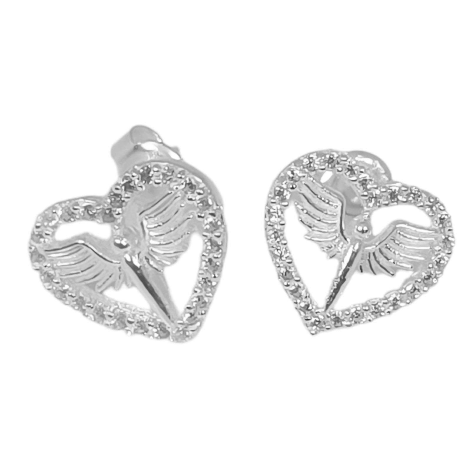 Boucles d\'oreilles argent \'Love\' blanc argenté - 13x12 mm (cœur) - [S1015]