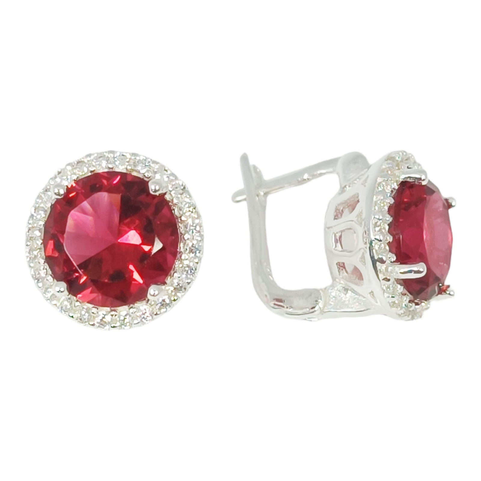 Boucles dormeuses argent \'Arégonde\' rubis argenté - 13 mm  - [S1021]