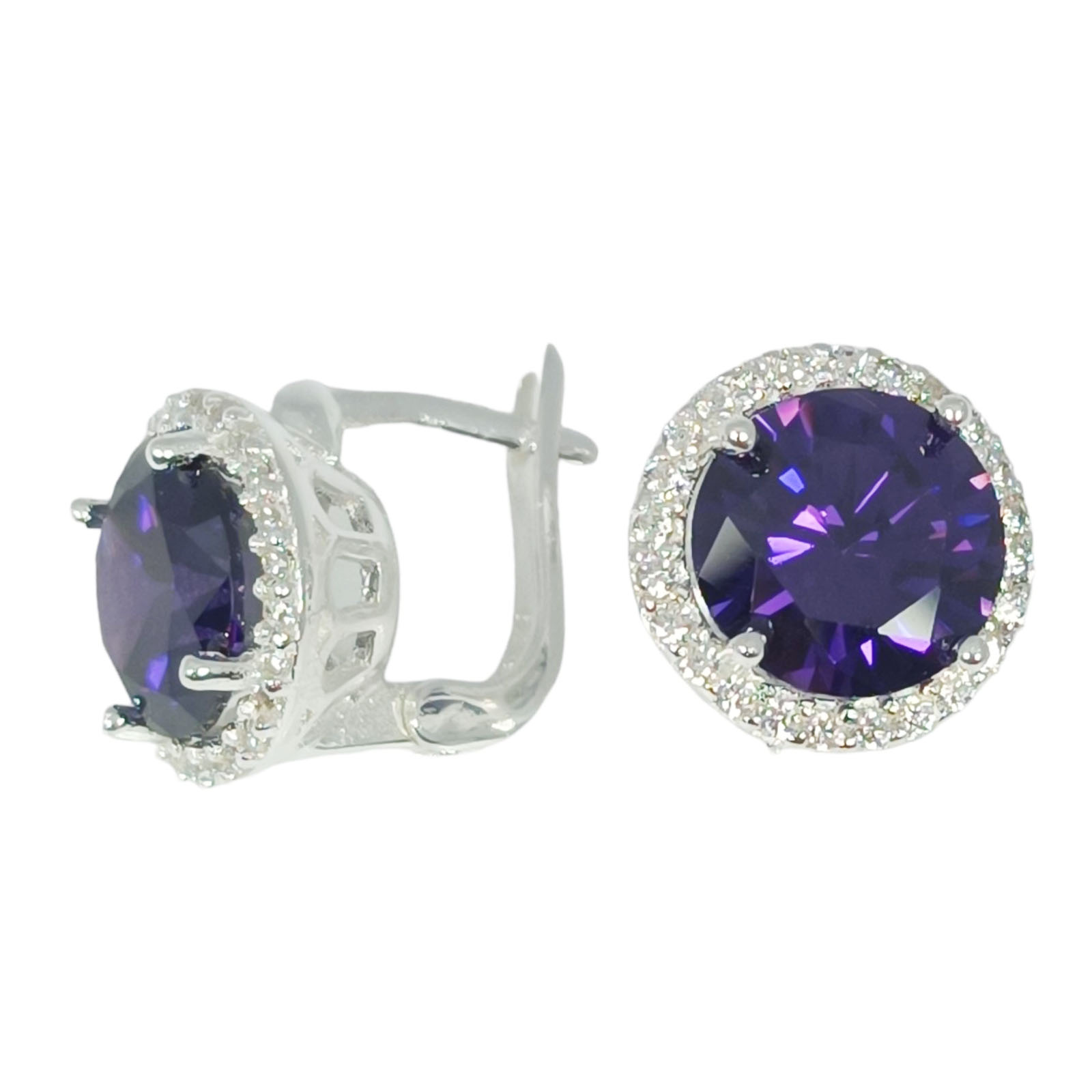 Boucles dormeuses argent \'Arégonde\' améthyste argenté - 13 mm  - [S1023]