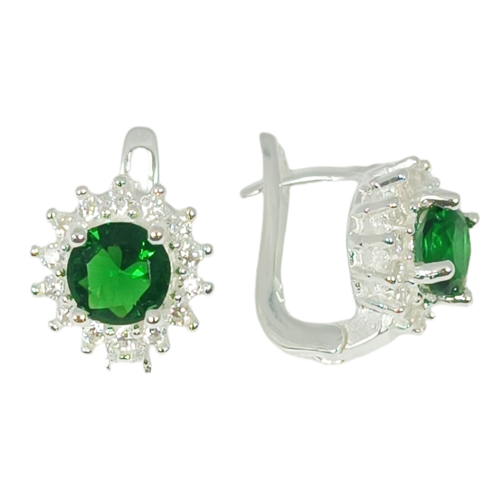 Boucles dormeuses argent \'Arégonde\' vert émeraude argenté - 10 mm  - [S1025]