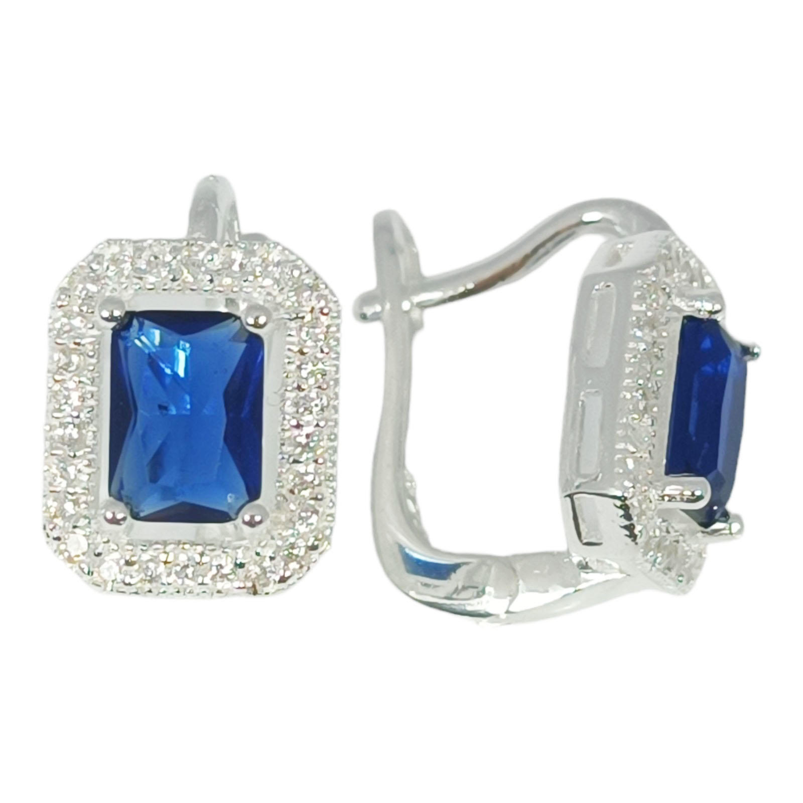 Boucles dormeuses argent \'Arégonde\' bleu saphir argenté - 12x9 mm  - [S1026]