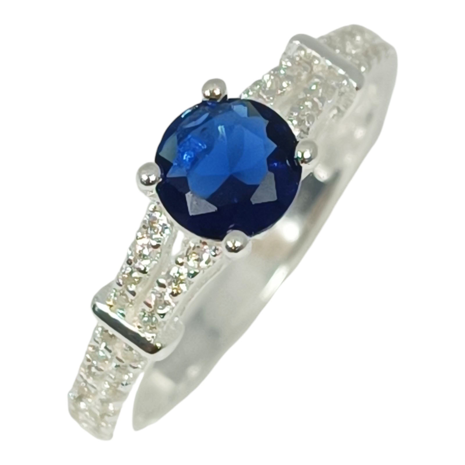 Bague Argent \'Arégonde\' bleu saphir argenté - 6 mm - [S1042]