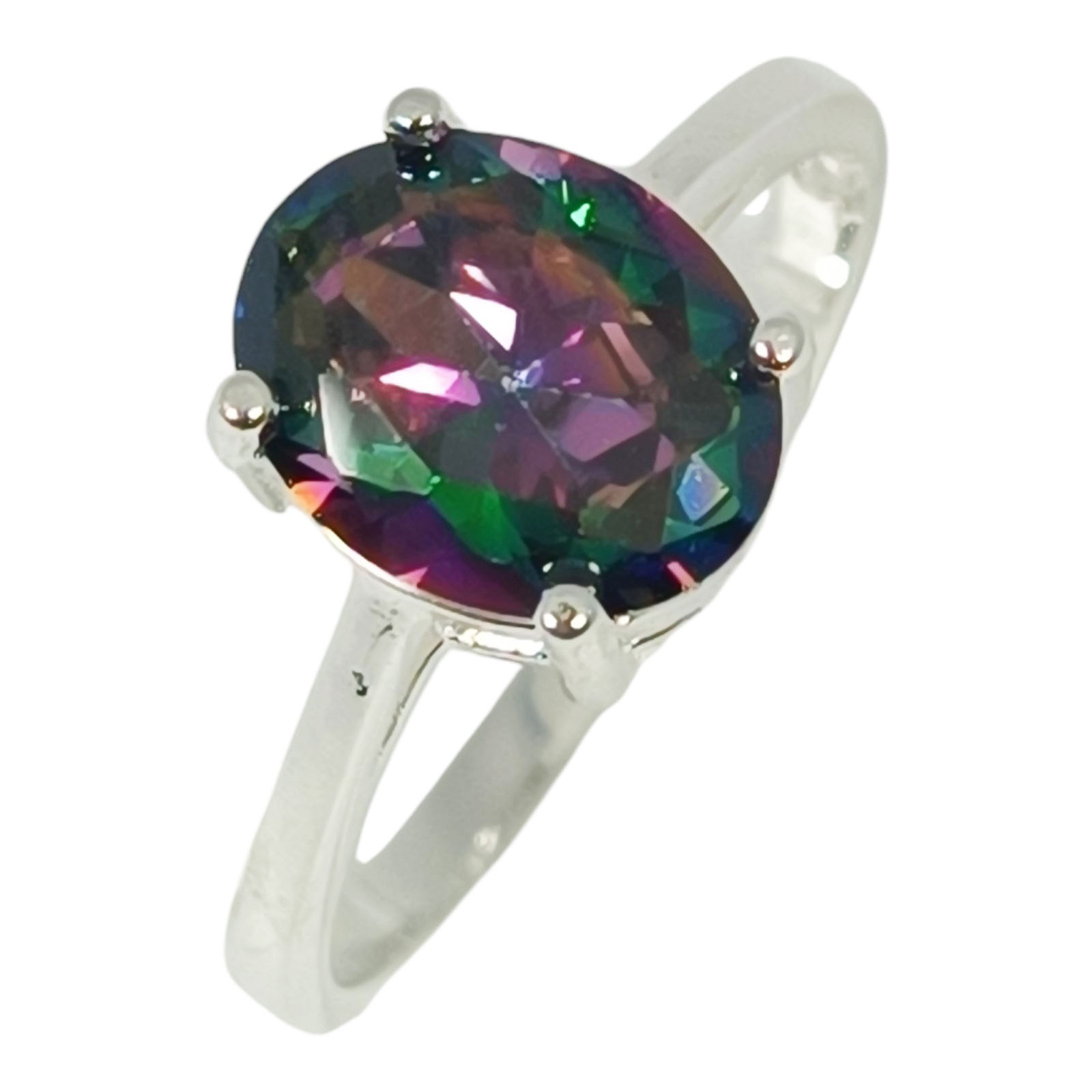 Bague Argent \'Arégonde\' violet vert argenté - 10x8 mm - [S1047]