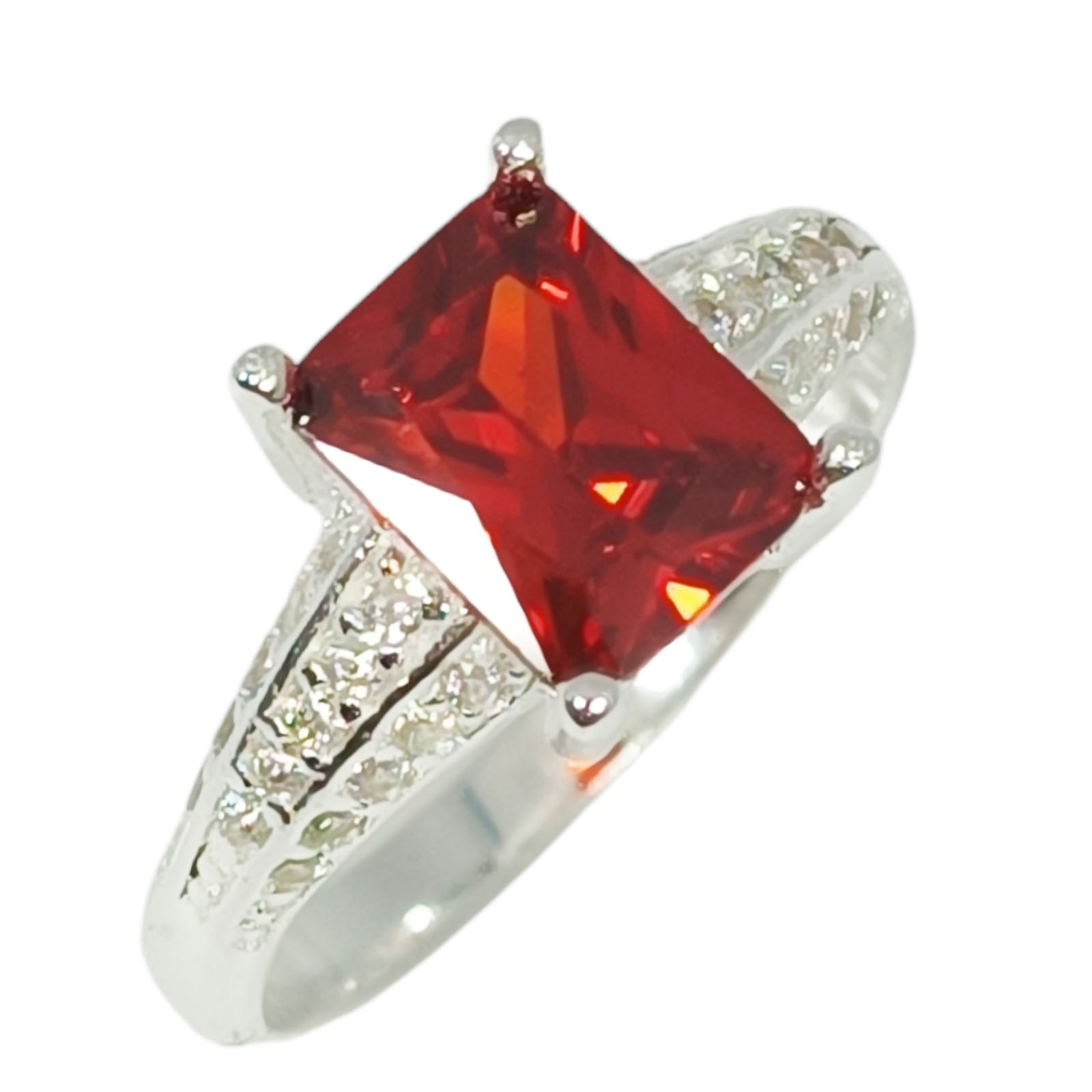 Bague Argent \'Arégonde\' rouge blanc argenté - 10x7 mm - [S1049]