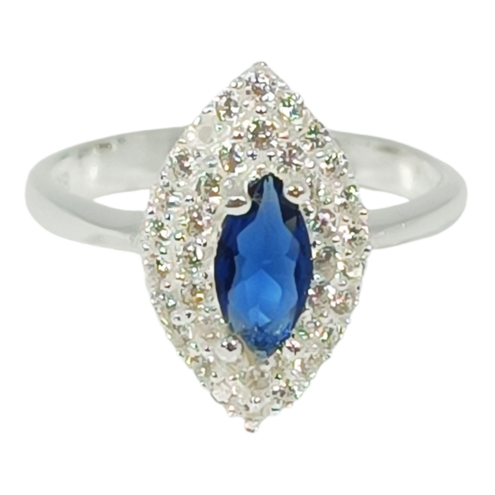 Bague Argent \'Arégonde\' bleu saphir argenté - 16x9 mm - [S1053]