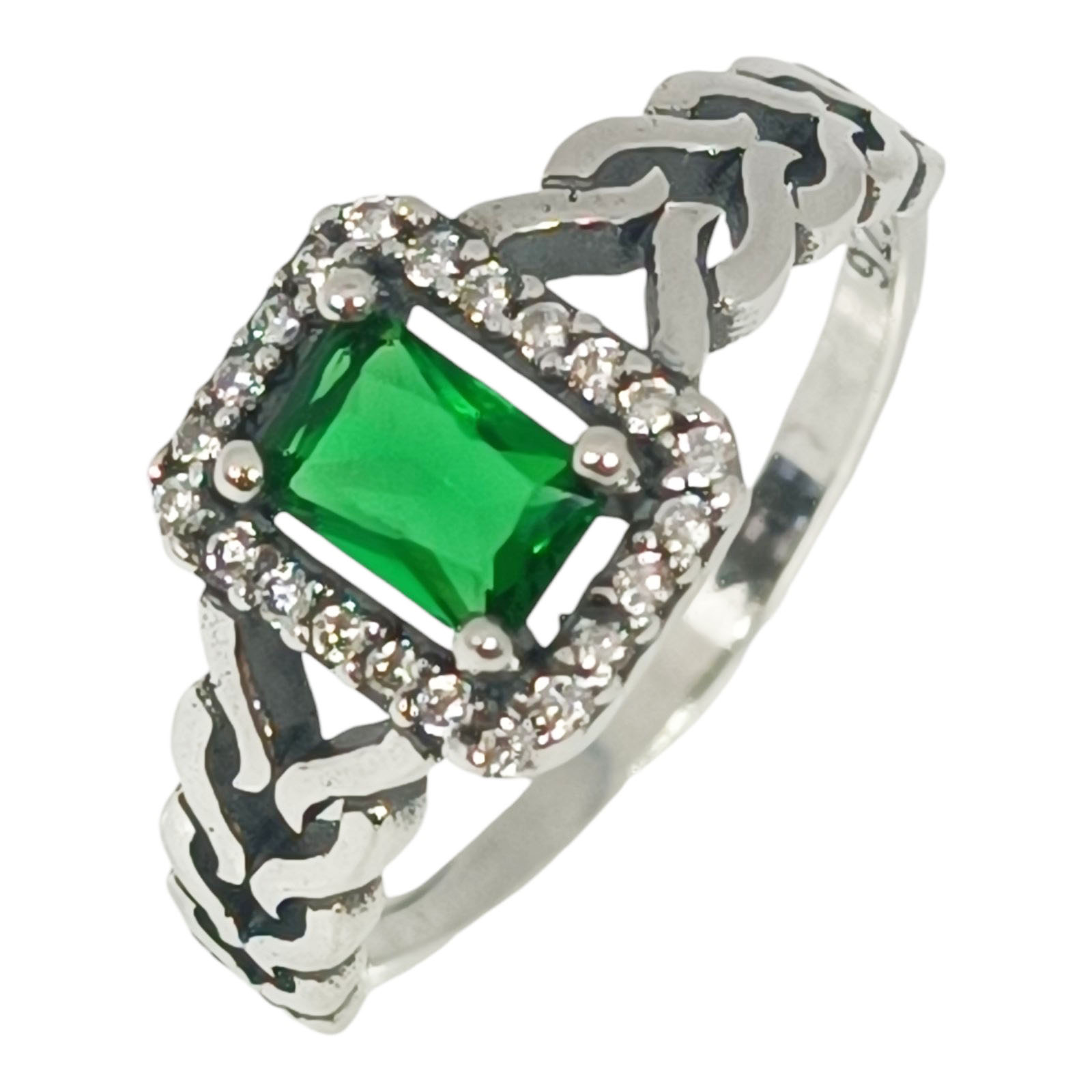 Bague argent \'Sappho\' vert argenté vieilli - 9x7 mm - [S1057]