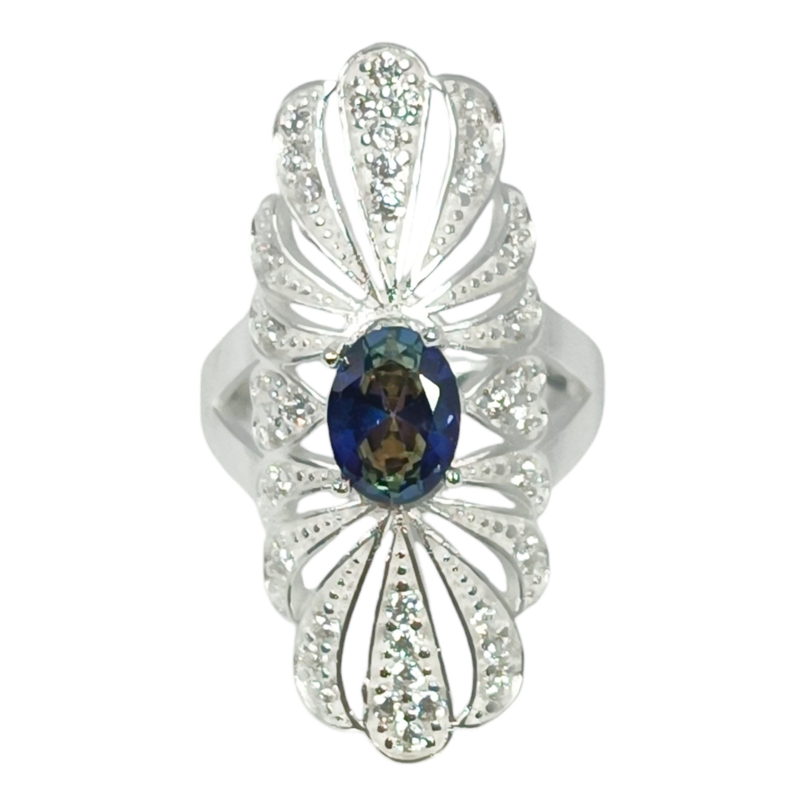 Bague Argent \'Arégonde\' bleu argenté - 33x14 mm - [S1059]