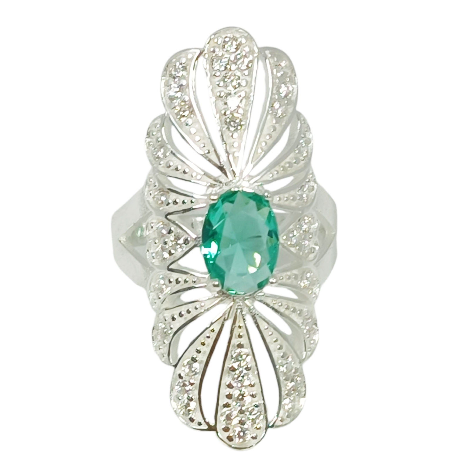 Bague Argent \'Arégonde\' vert argenté - 33x14 mm - [S1060]