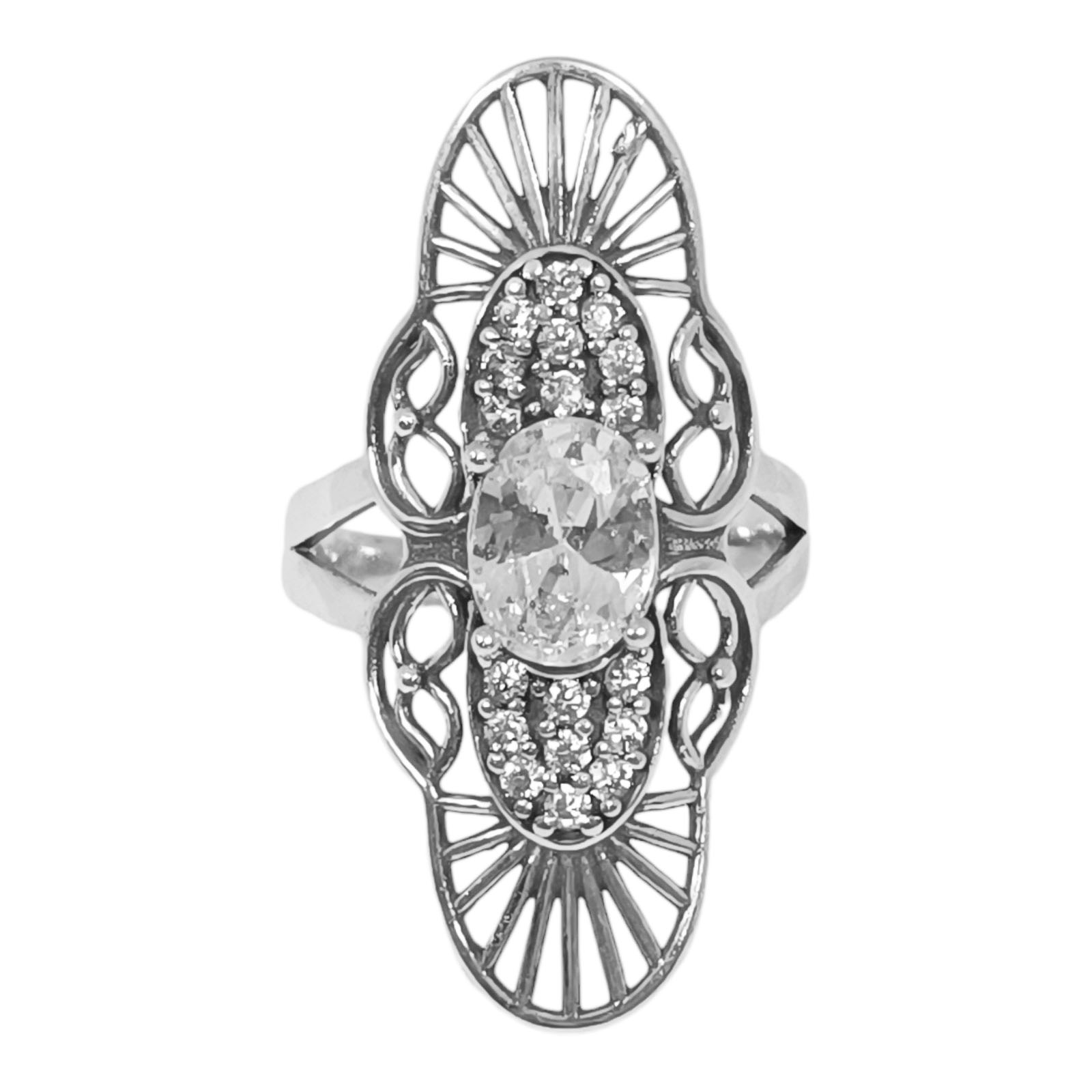Bague Argent \'Sappho\' blanc argenté vieilli - 32x13 mm - [S1061]