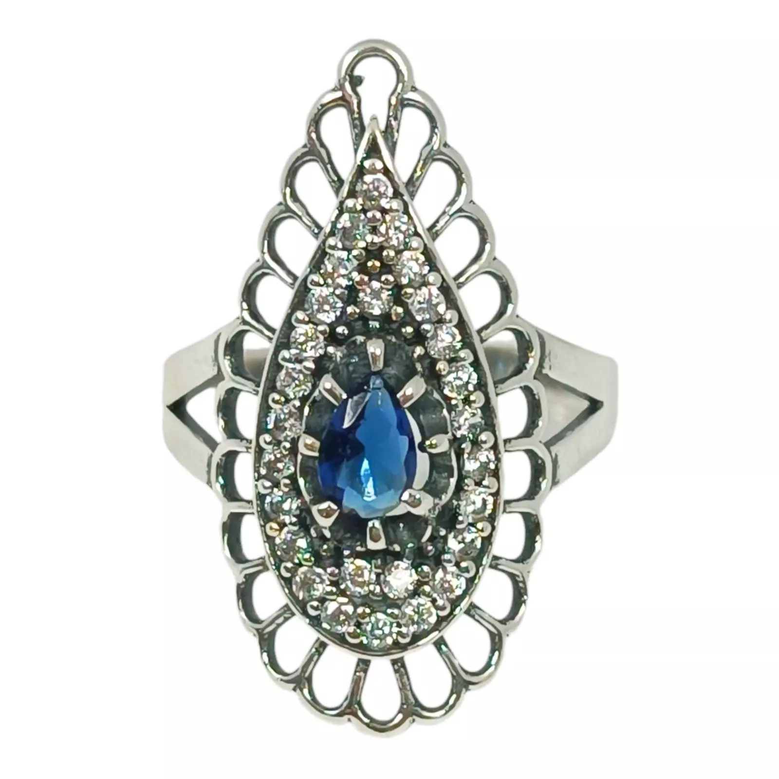 les trésors de lily Bague Argent 'Sappho' bleu argenté vieilli 29x14 mm [S1063]