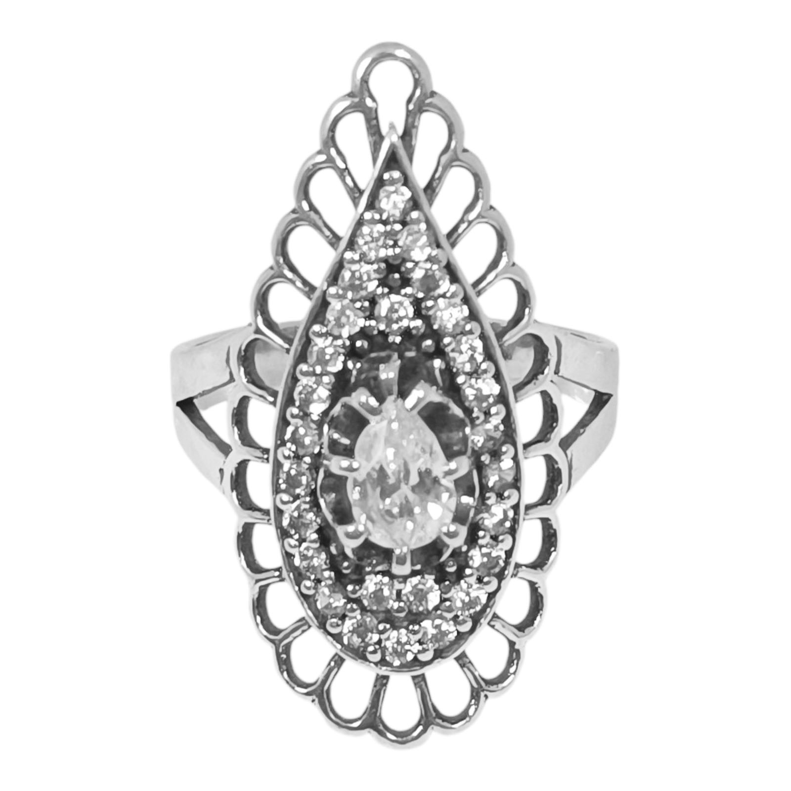 Bague Argent \'Sappho\' blanc argenté vieilli - 29x14 mm - [S1064]