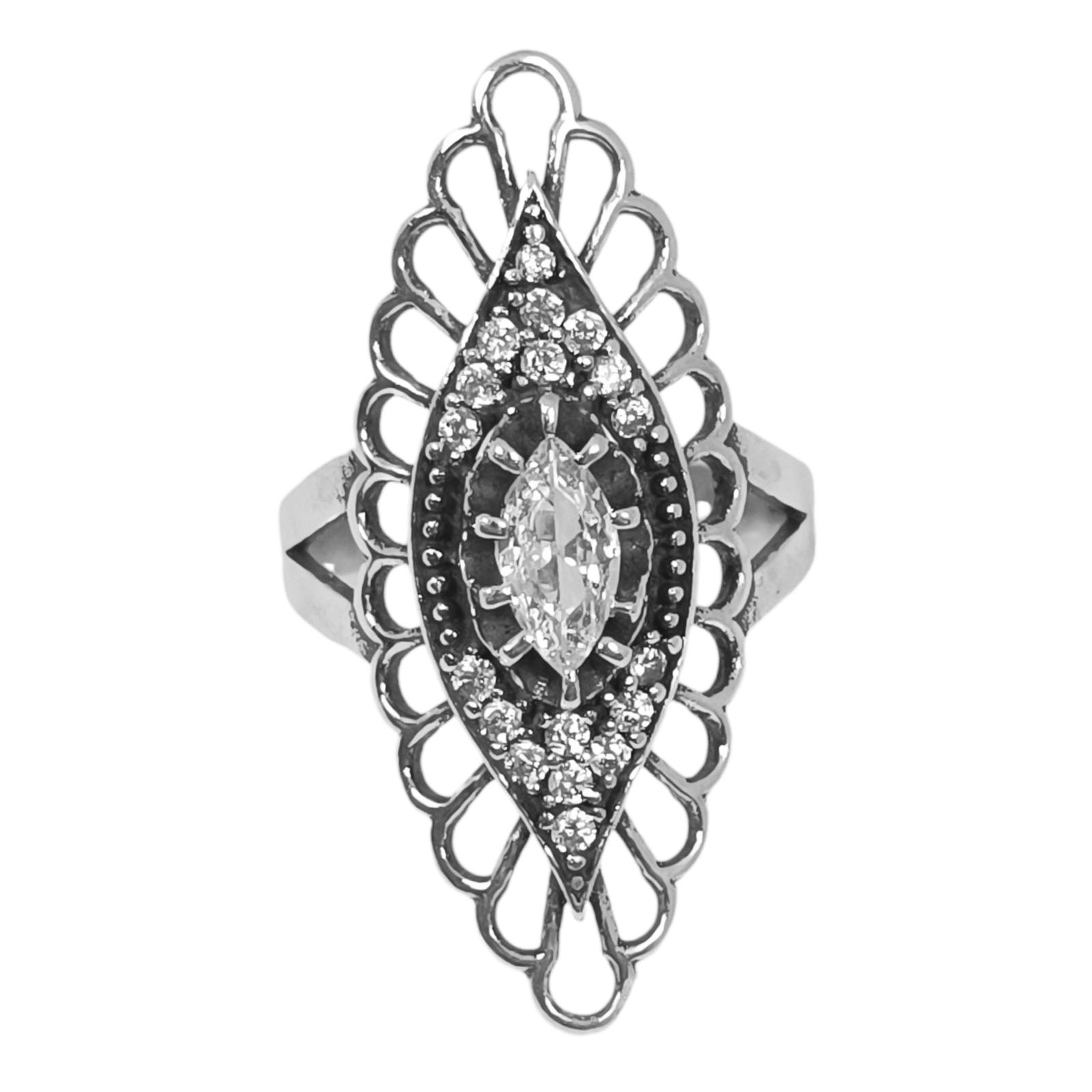 Bague Argent \'Sappho\' blanc argenté vieilli - 34x13 mm - [S1065]