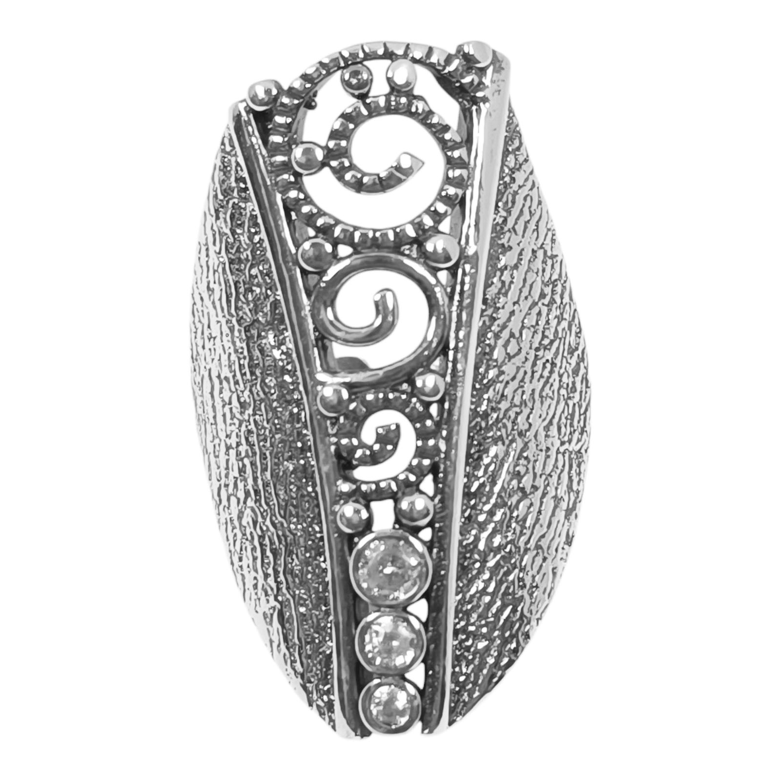 Bague Argent \'Cléopatra\' blanc argenté vieilli - 33x20 mm - [S1068]