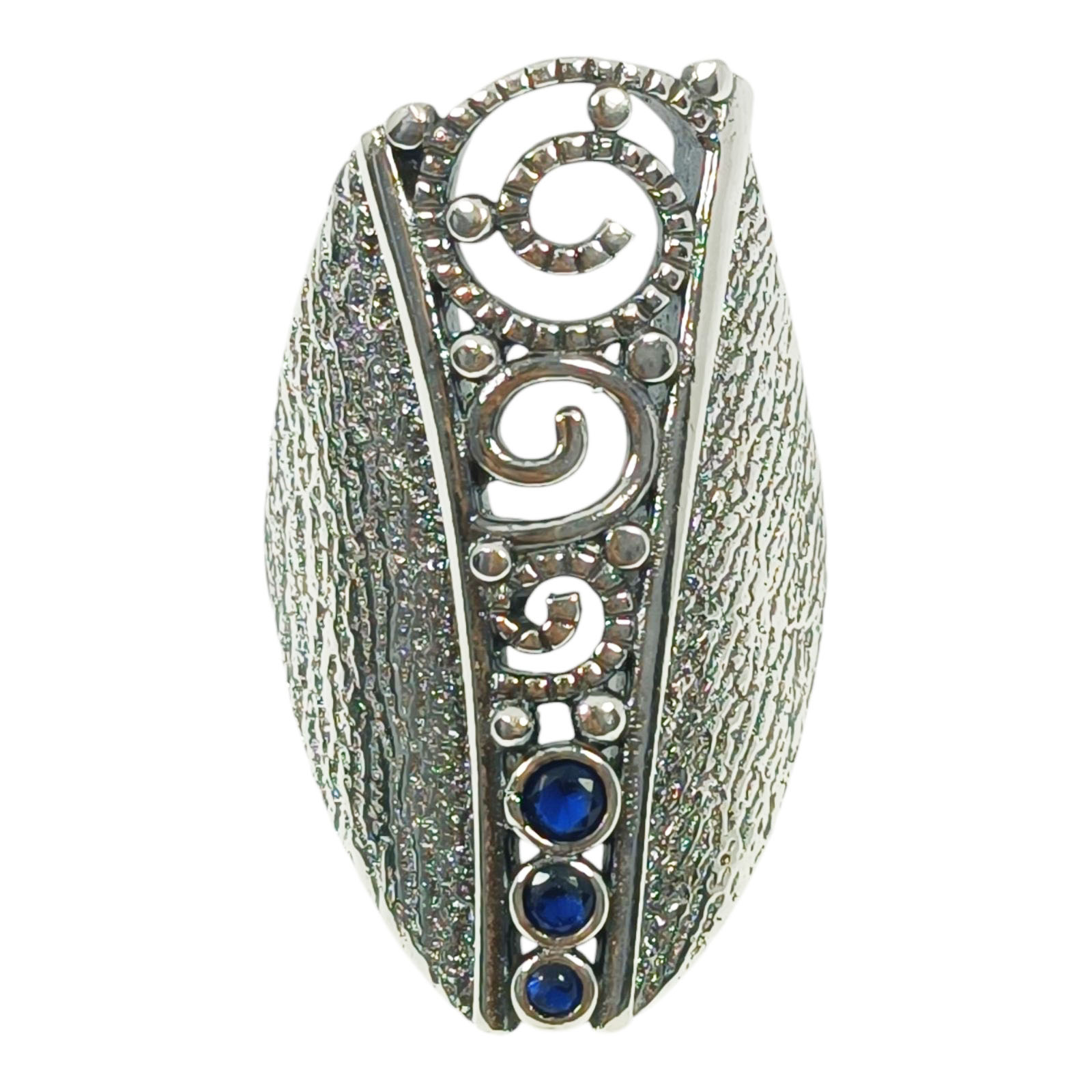 Bague Argent \'Cléopatra\' bleu argenté vieilli - 33x20 mm - [S1069]