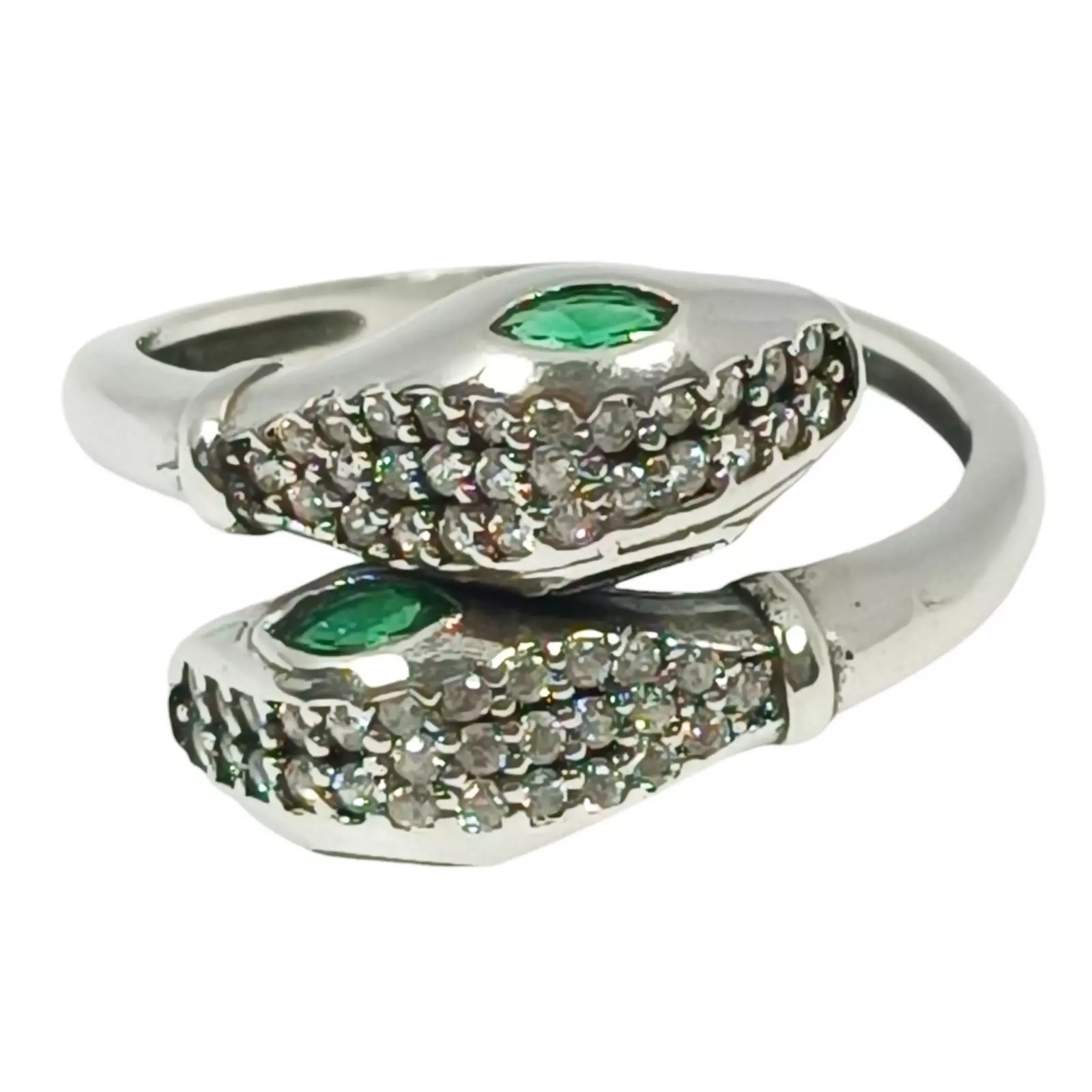 les trésors de lily Bague Argent 'Serpents' vert argenté vieilli 12 mm [S1075]