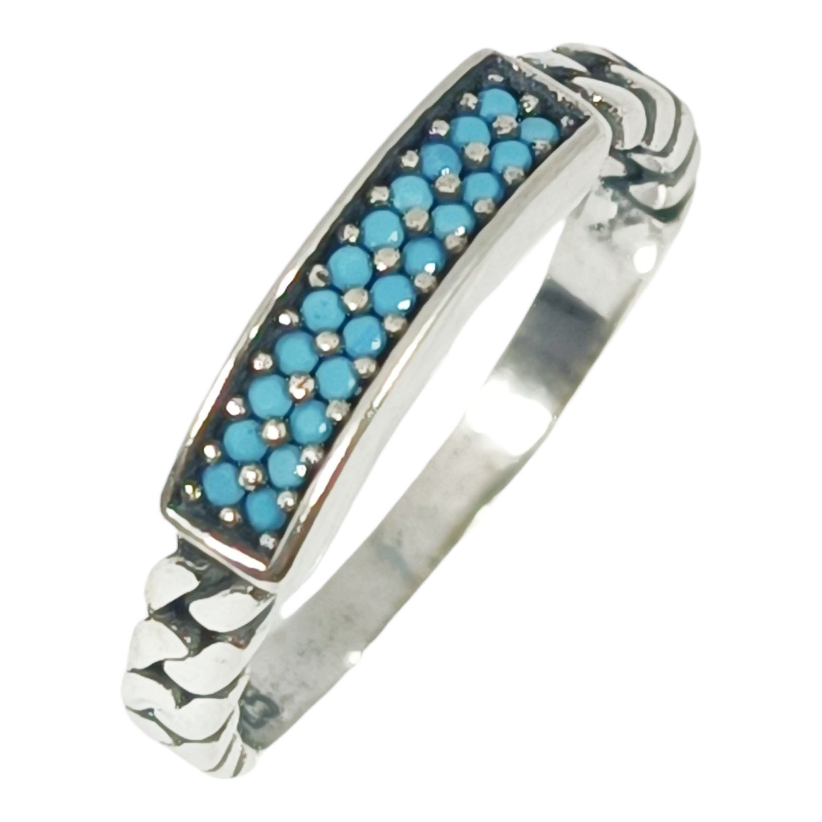 Bague Argent \'Cléopatra\' turquoise argenté vieilli - 4 mm - [S1081]