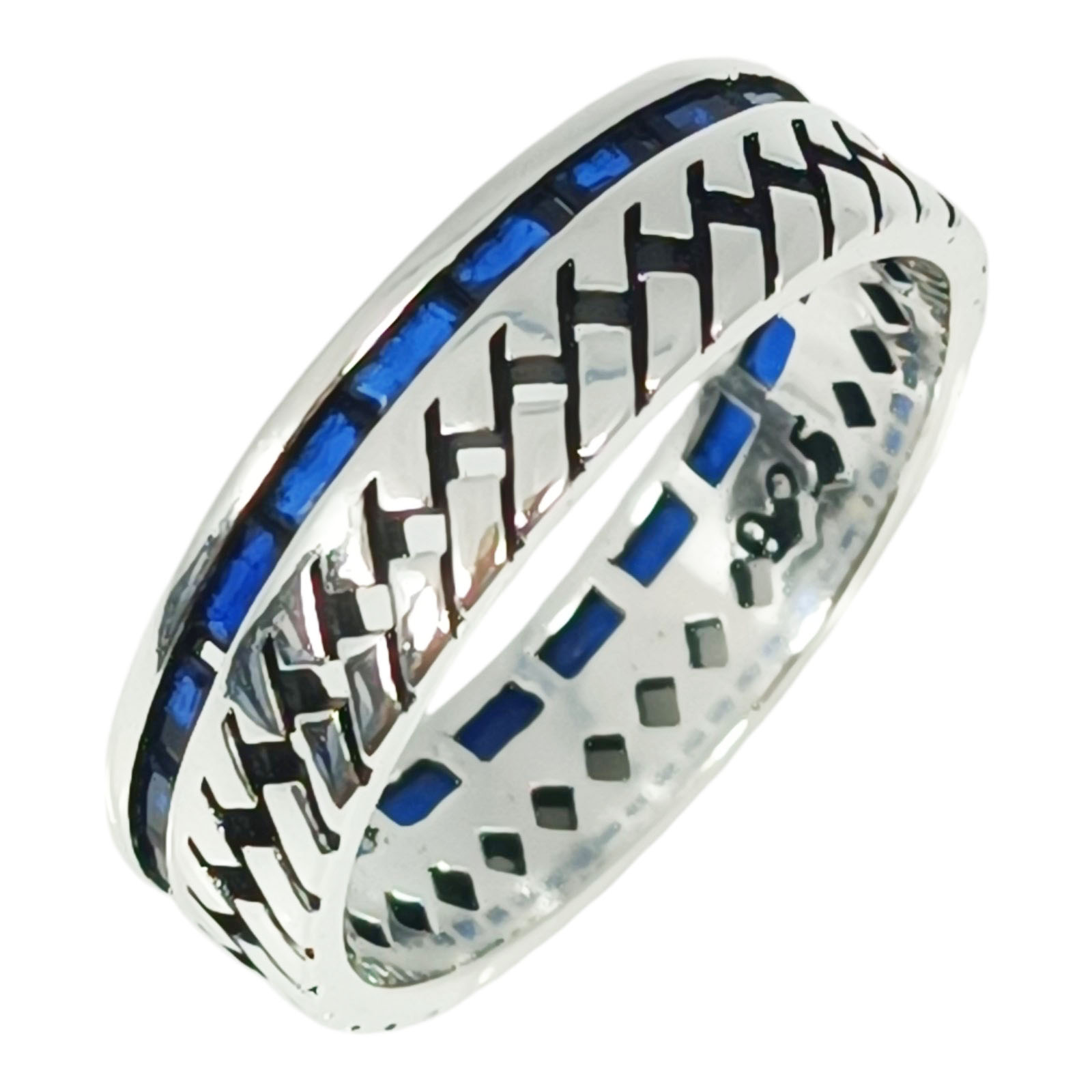 Bague Homme Argent \'Thorgal\' bleu argenté vieilli - 6 mm - [S1087]