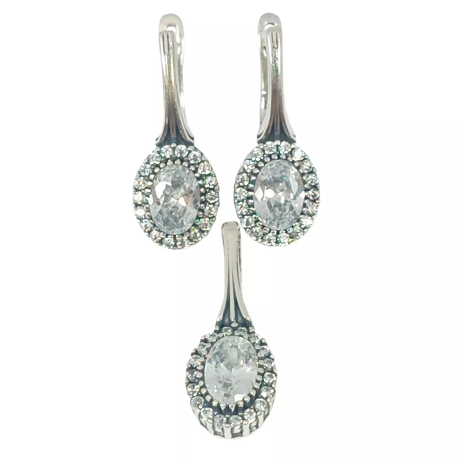 les trésors de lily Parure Argent 'Sappho' blanc argenté vieilli (pendentif et boucles d'oreilles) 20x9 mm [S1113]