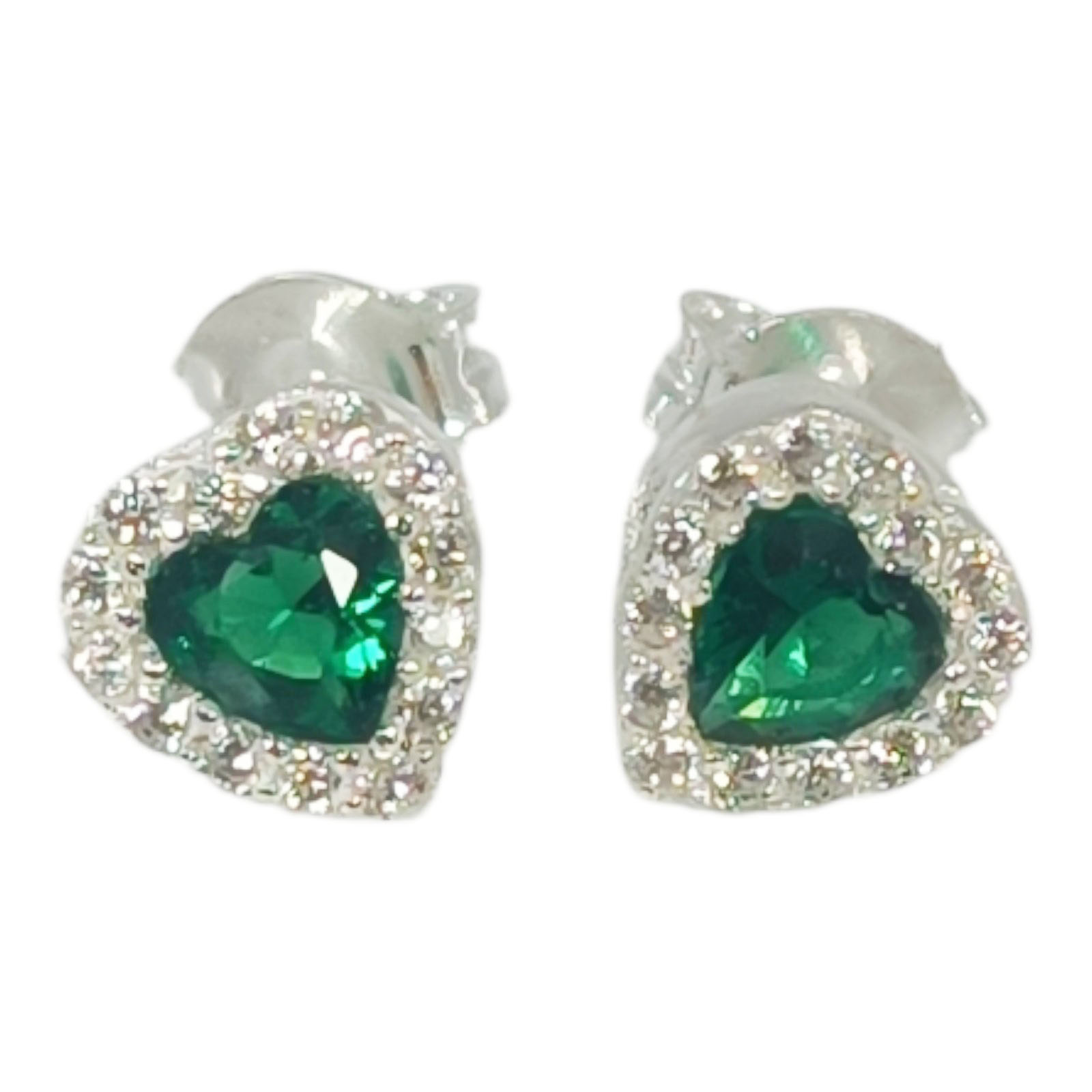Boucles Argent \'Love\' vert blanc argenté - 7x7 mm - [S1115]