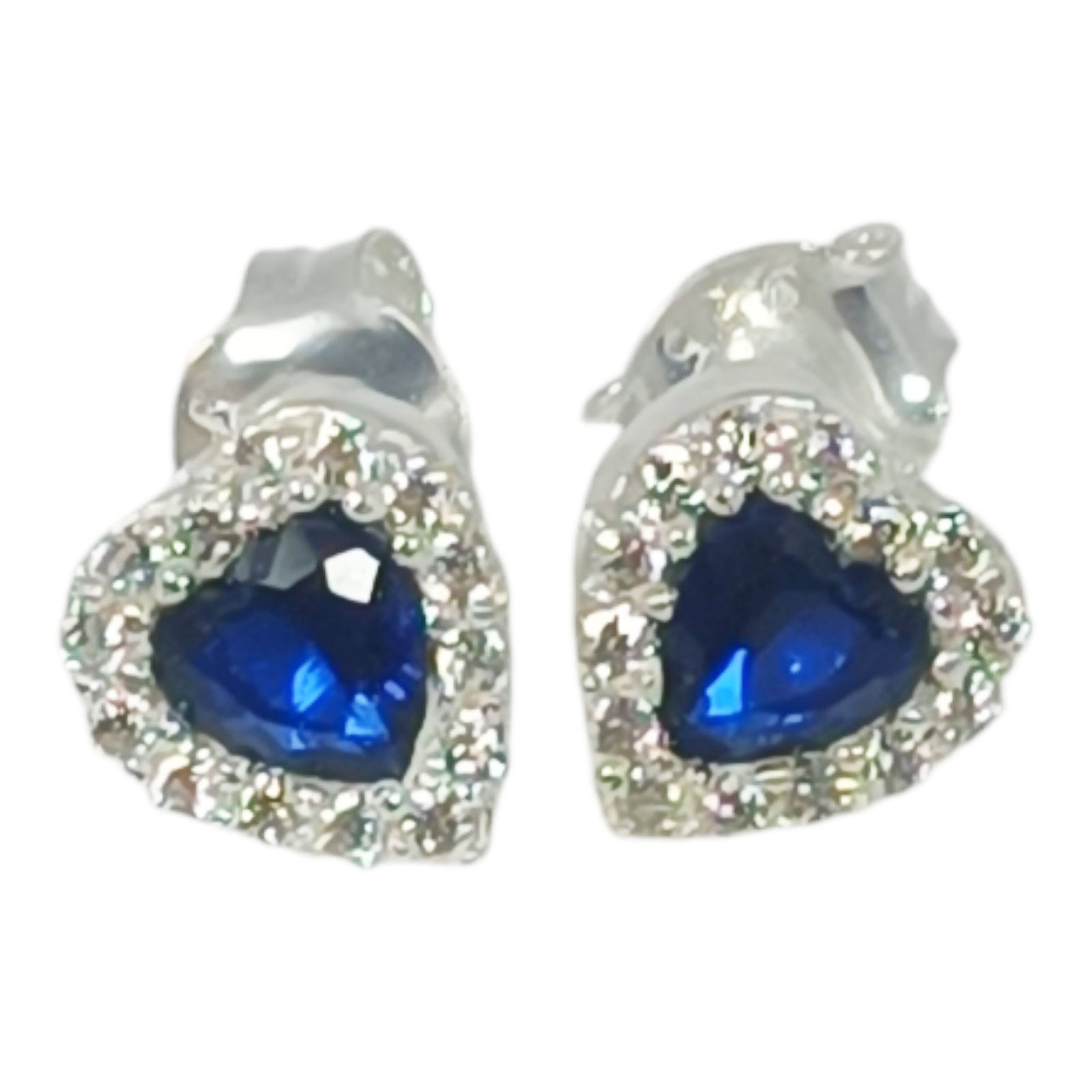 Boucles Argent \'Love\' saphir blanc argenté - 7x7 mm - [S1116]