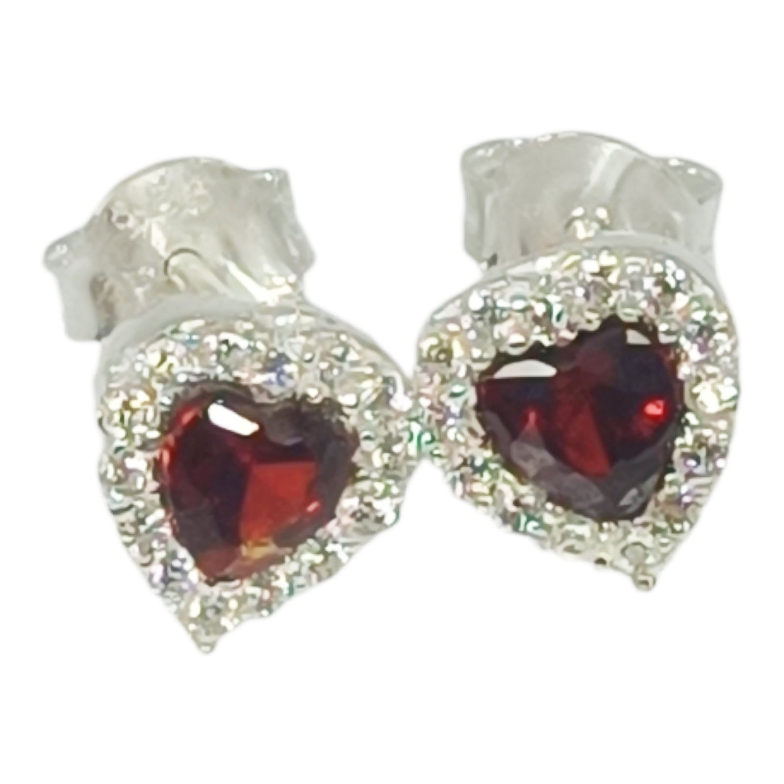 Boucles Argent \'Love\' rouge blanc argenté - 7x7 mm - [S1117]
