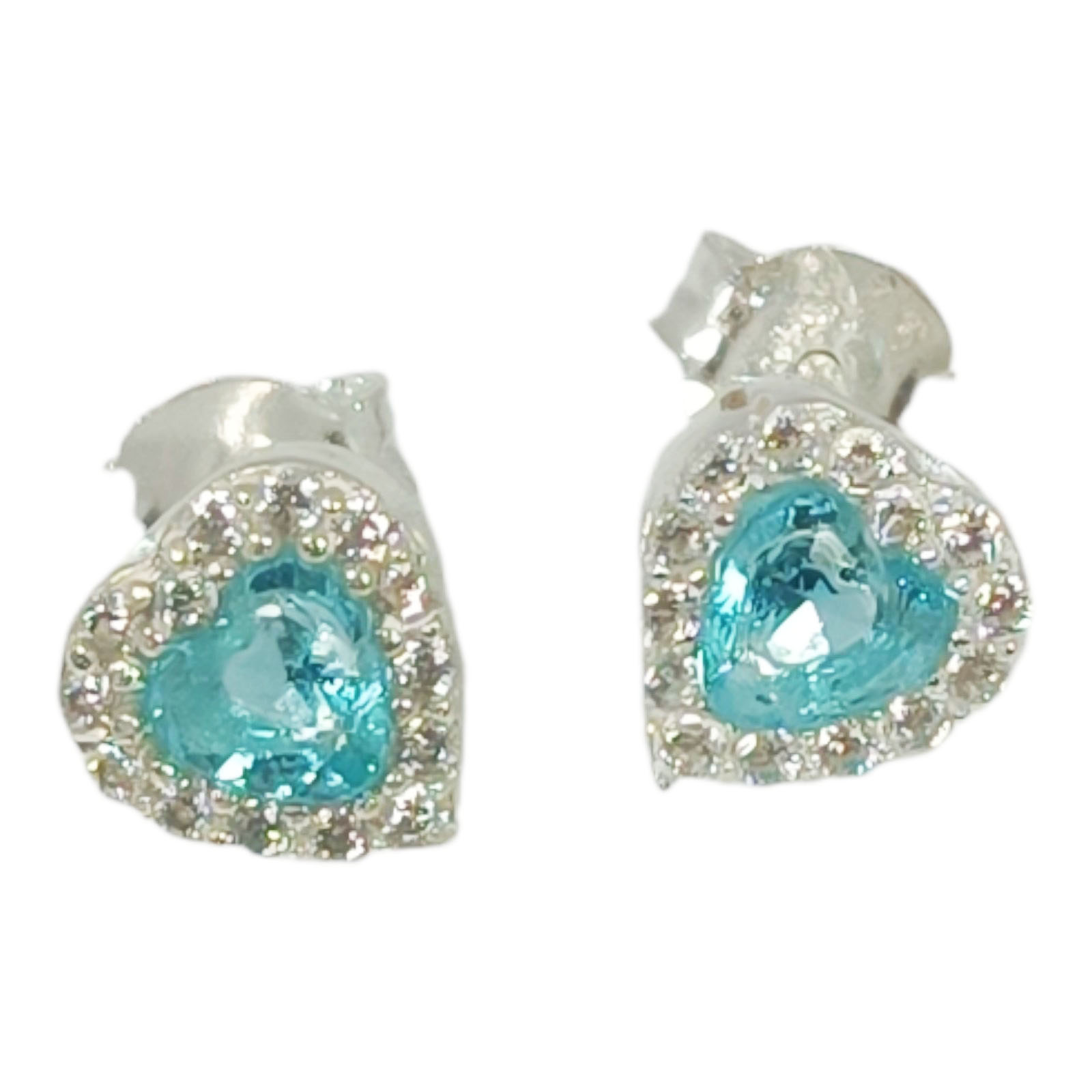 Boucles Argent \'Love\' turquoise blanc argenté - 7x7 mm - [S1119]