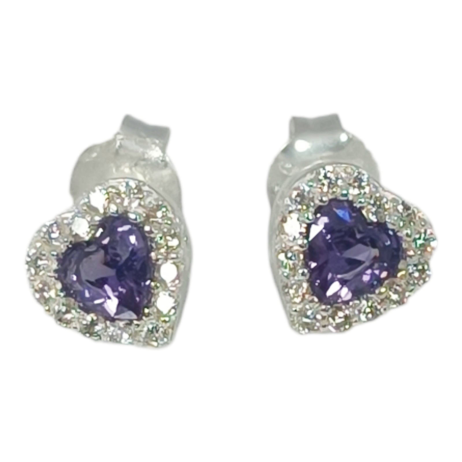 Boucles Argent \'Love\' violet blanc argenté - 7x7 mm - [S1120]