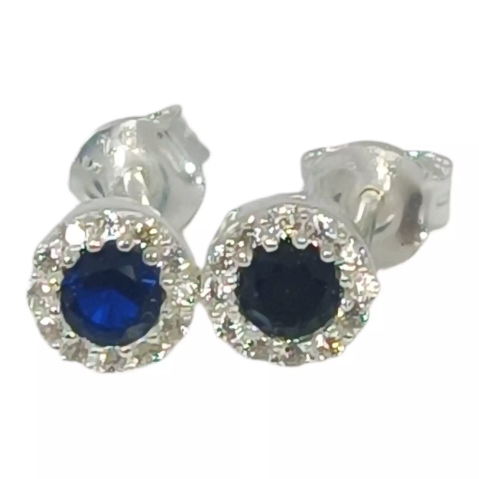 les trésors de lily Boucles Argent 'Arégonde' saphir blanc argenté 6 mm [S1121]