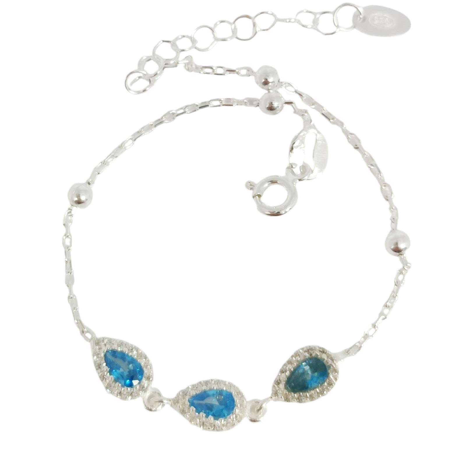 Bracelet Argent \'Arégonde\' turquoise blanc argenté - 30x5 mm - [S1130]