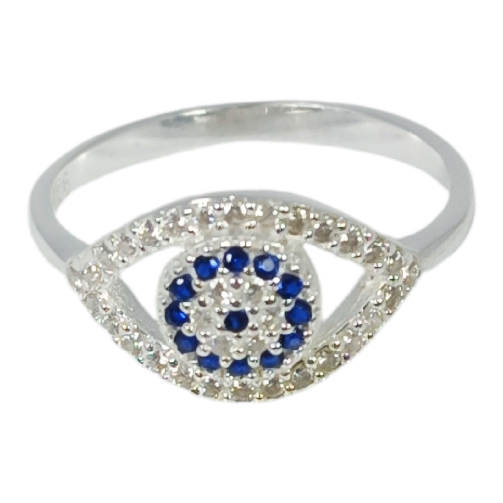 Bague Argent \'Oeil de Fatma\' bleu blanc argenté (rhodié) - 15x9 mm - [S1131]