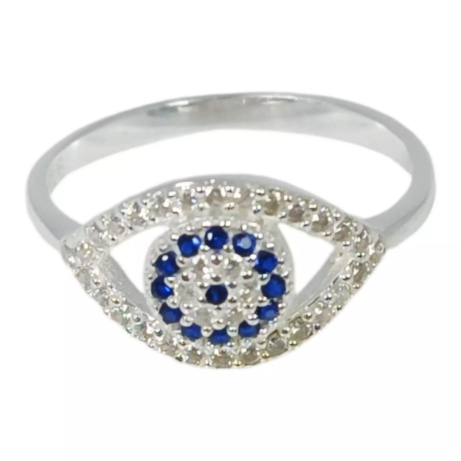les trésors de lily Bague Argent 'Oeil de Fatma' bleu blanc argenté (rhodié) 15x9 mm [S1131]