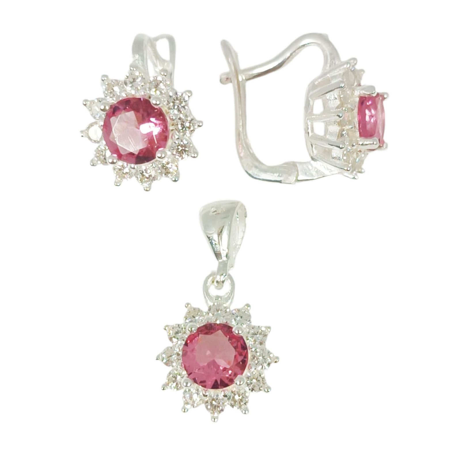 Parure Argent \'Arégonde\' rose argenté - 11x11 mm (boucles + pendentif) - [S1133]